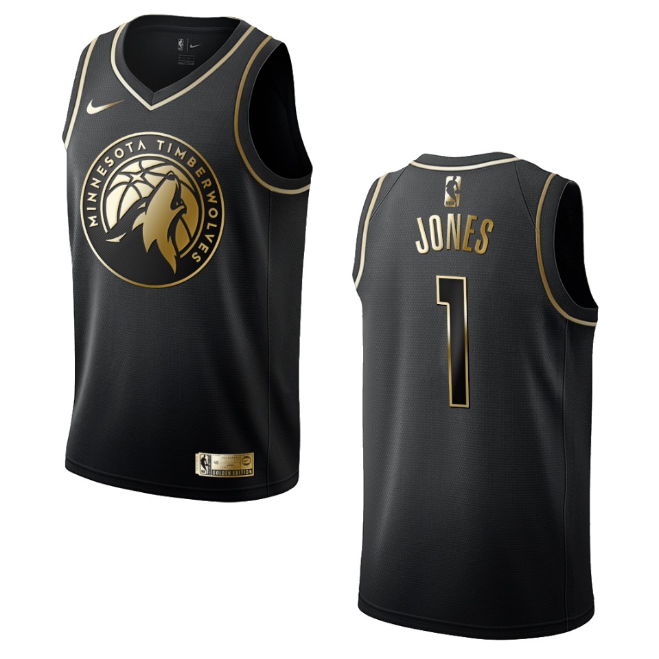 Men’s Minnesota Timberwolves #1 Tyus Jones Golden Edition Basketball Jersey – Black