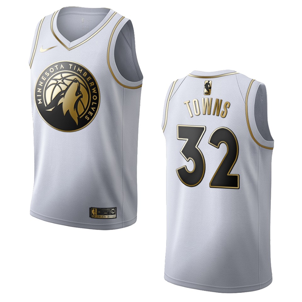 Men's Minnesota Timberwolves #32 Karl-anthony Towns Golden Edition Basketball Jersey - White