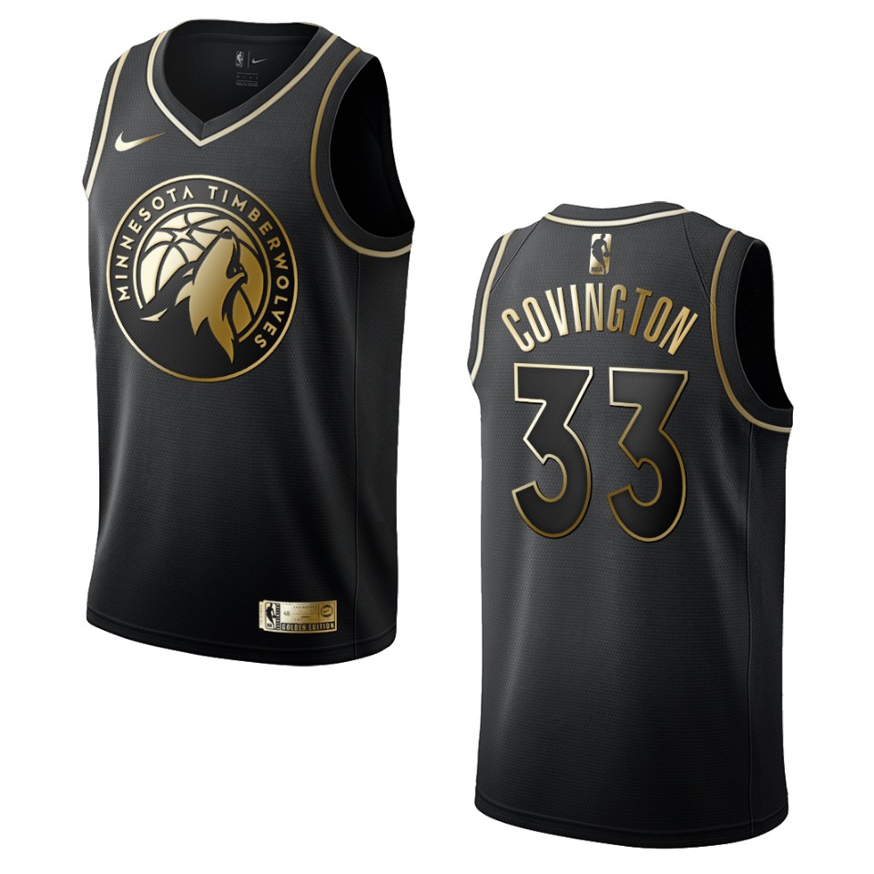 Men’s Minnesota Timberwolves #33 Robert Covington Golden Edition Basketball Jersey – Black