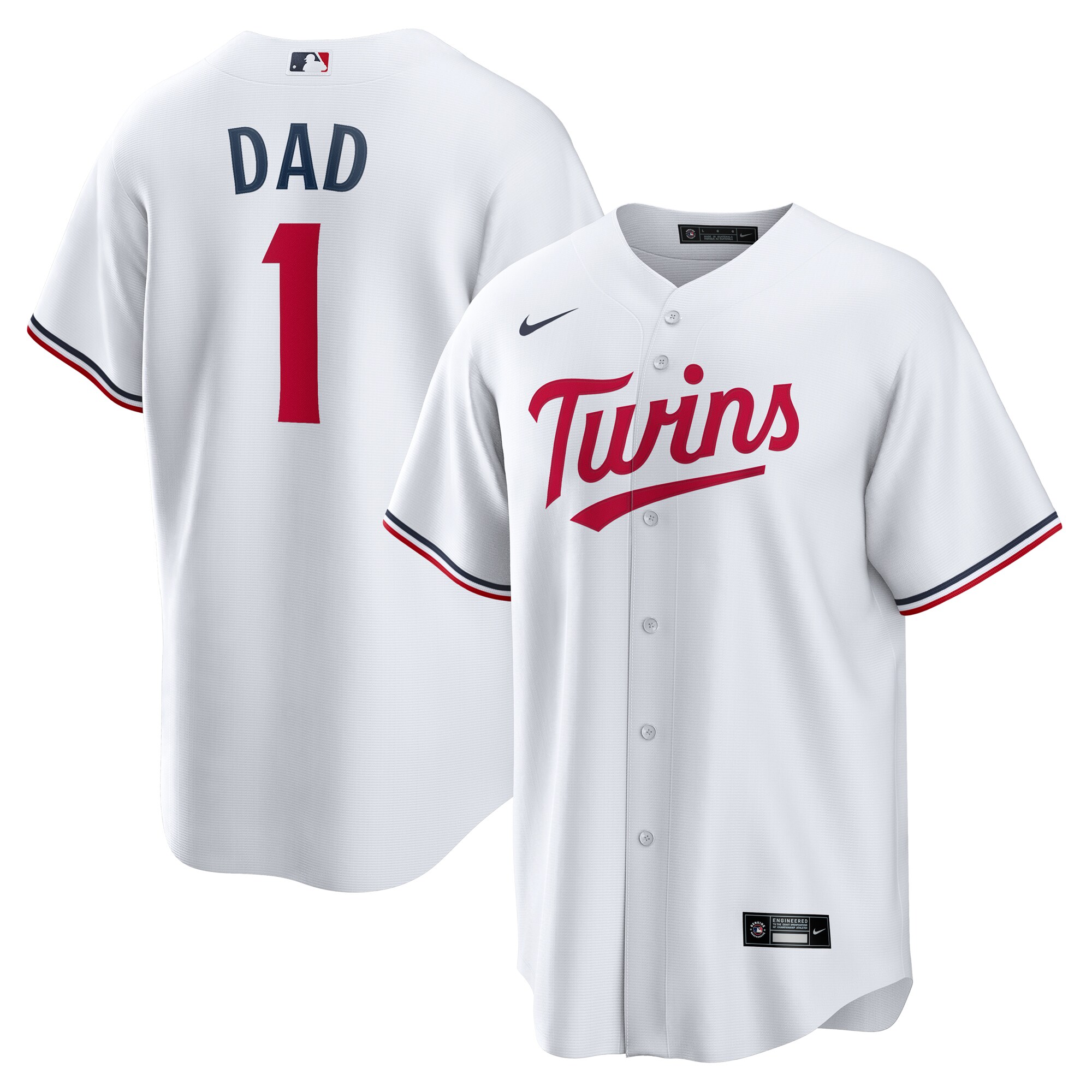 Men's Minnesota Twins White #1 Dad Home Baseball Jersey 