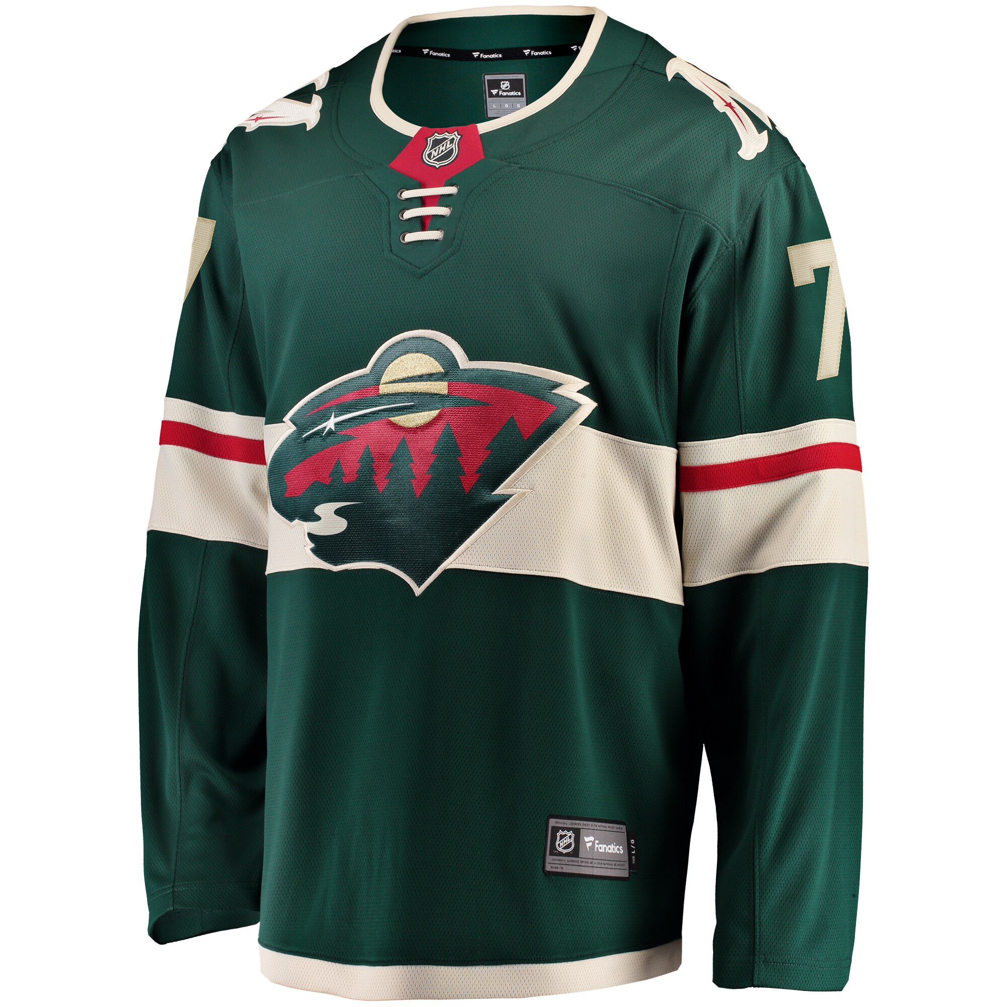 Alternative view of Men's Minnesota Wild Brock Faber Green Home Breakaway Player Hockey Jersey - JS995 