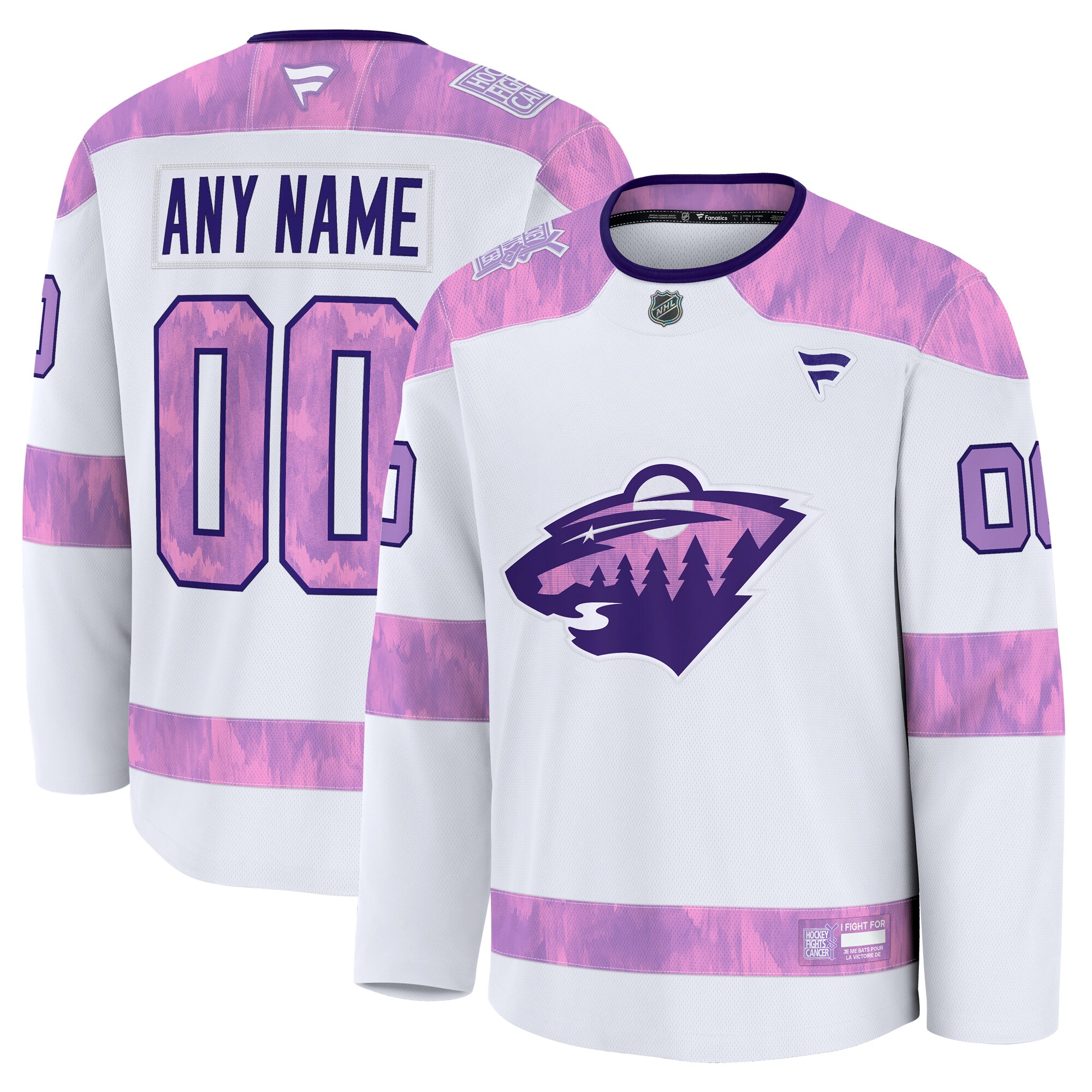 Men's Minnesota Wild White 2024 Hockey Fights Cancer Custom Practice Hockey Jersey - JS652 
