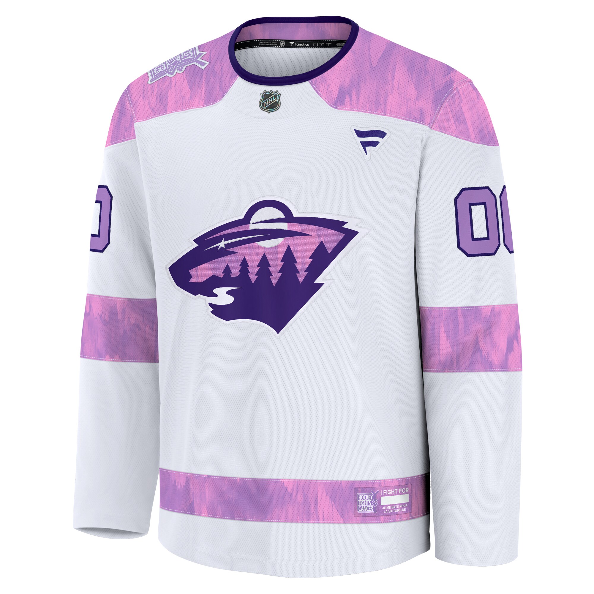 Alternative view of Men's Minnesota Wild White 2024 Hockey Fights Cancer Custom Practice Hockey Jersey - JS985 