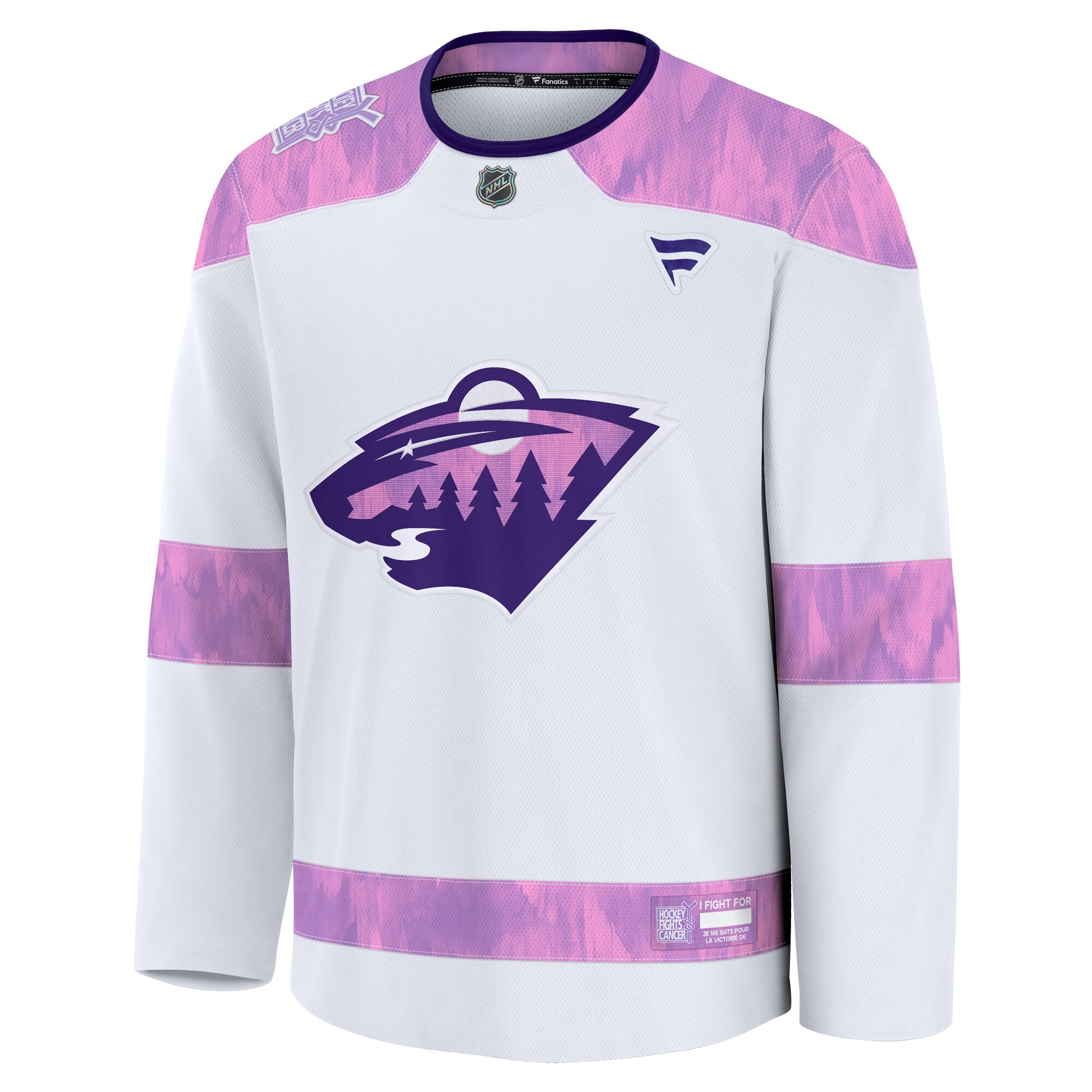 Alternative view of Men's Minnesota Wild White 2024 Hockey Fights Cancer Practice Hockey Jersey - JS867 