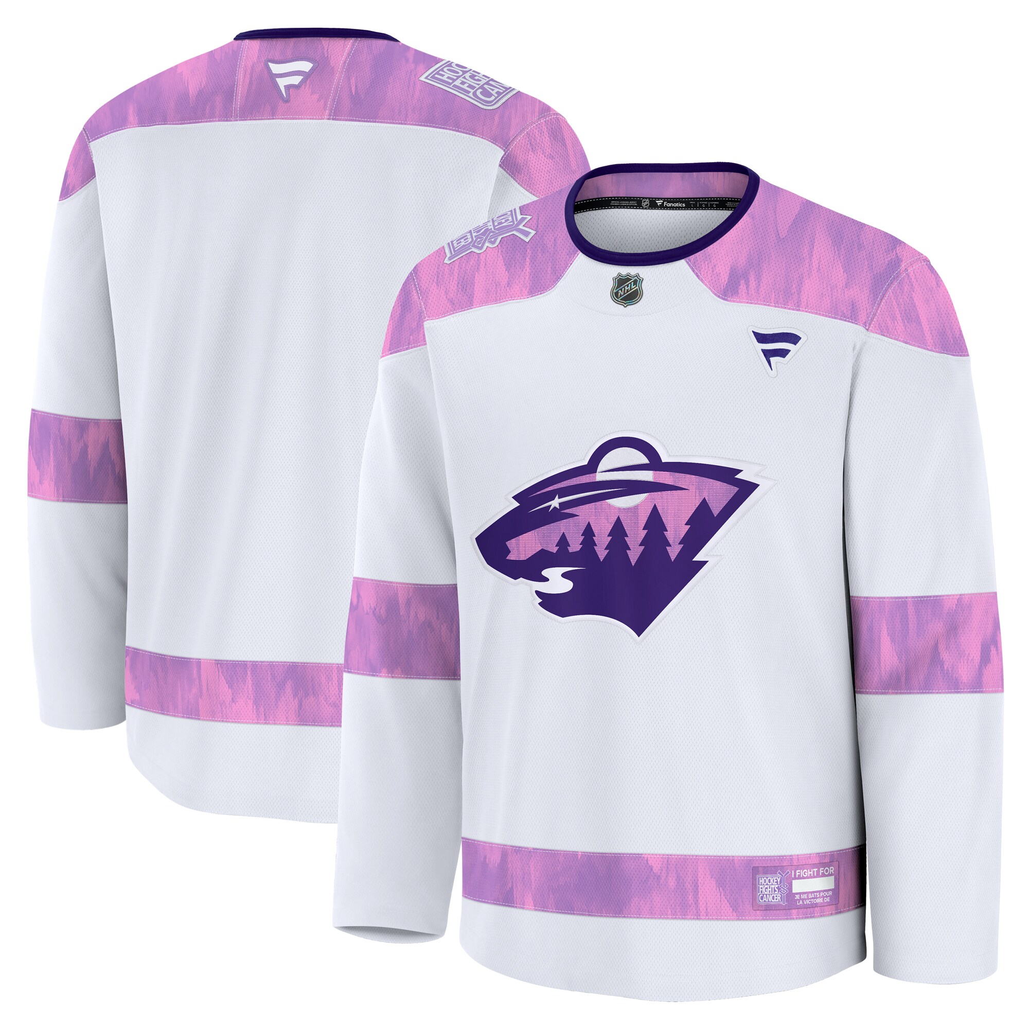 Men's Minnesota Wild White 2024 Hockey Fights Cancer Practice Hockey Jersey - JS867 
