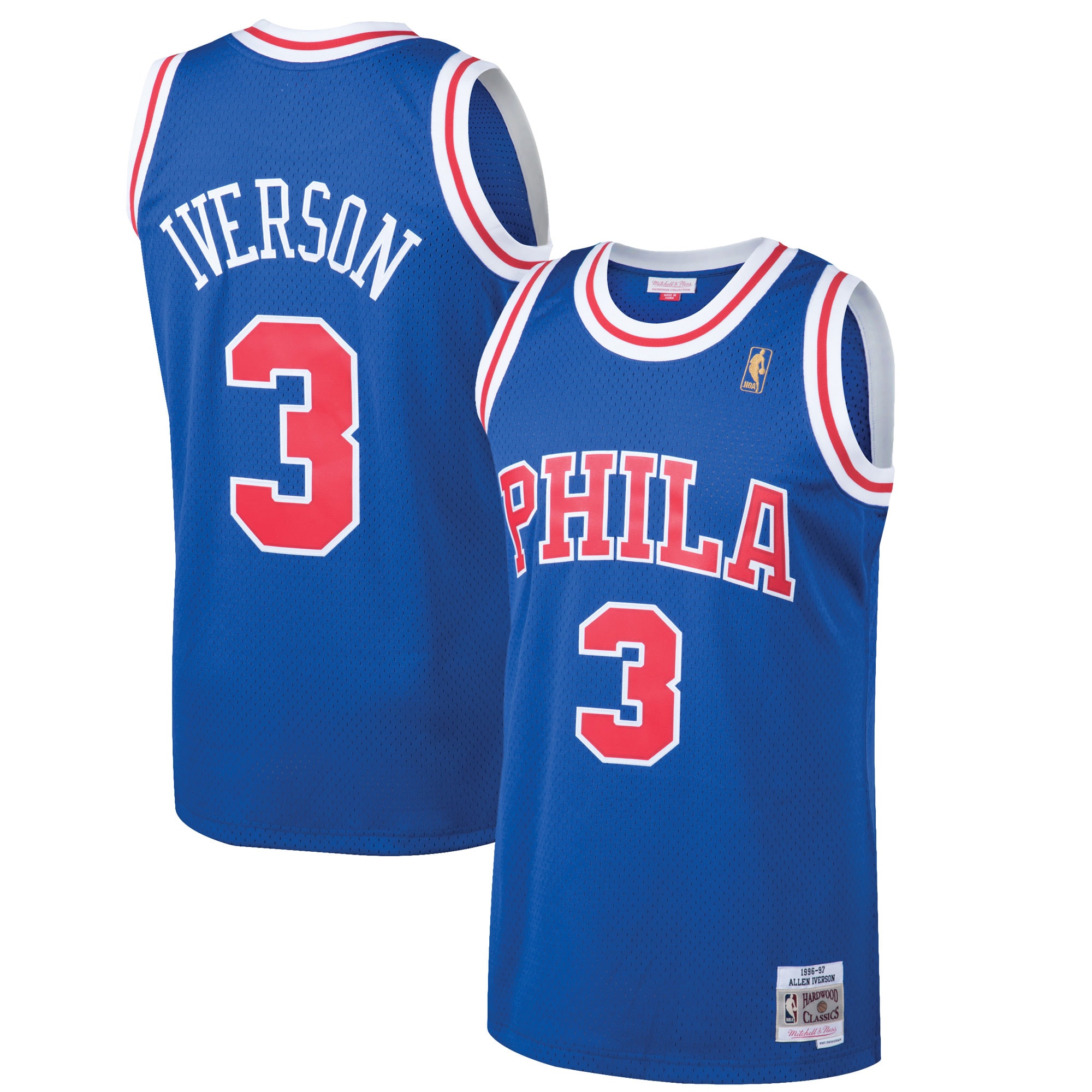 Men's Mitchell & Ness Allen Iverson Royal Philadelphia 76ers 1996-97 Hardwood Classics Swingman Basketball Jersey