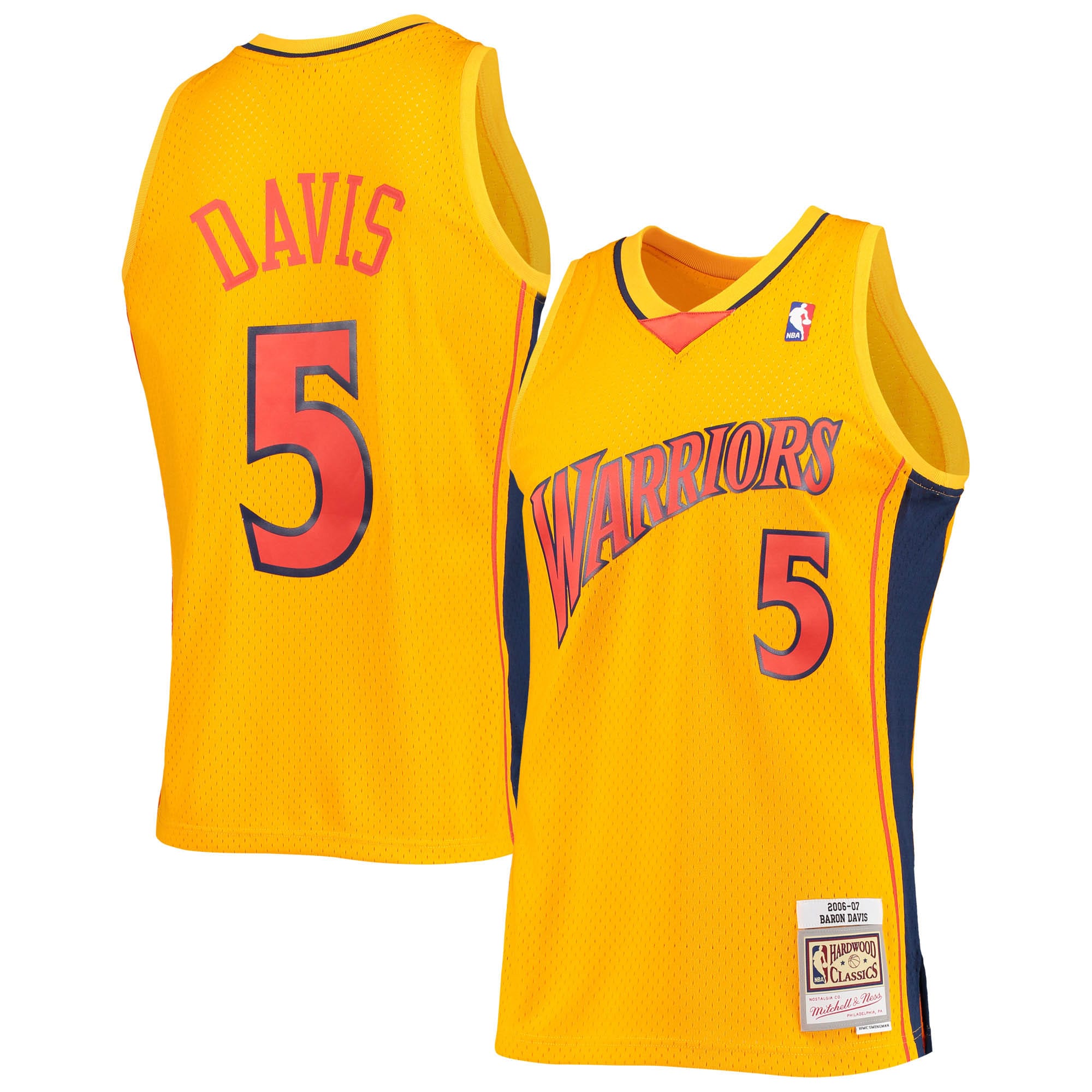 Men's Mitchell & Ness Baron Davis Gold Golden State Warriors Hardwood Classics Reload 2.0 Swingman Basketball Jersey