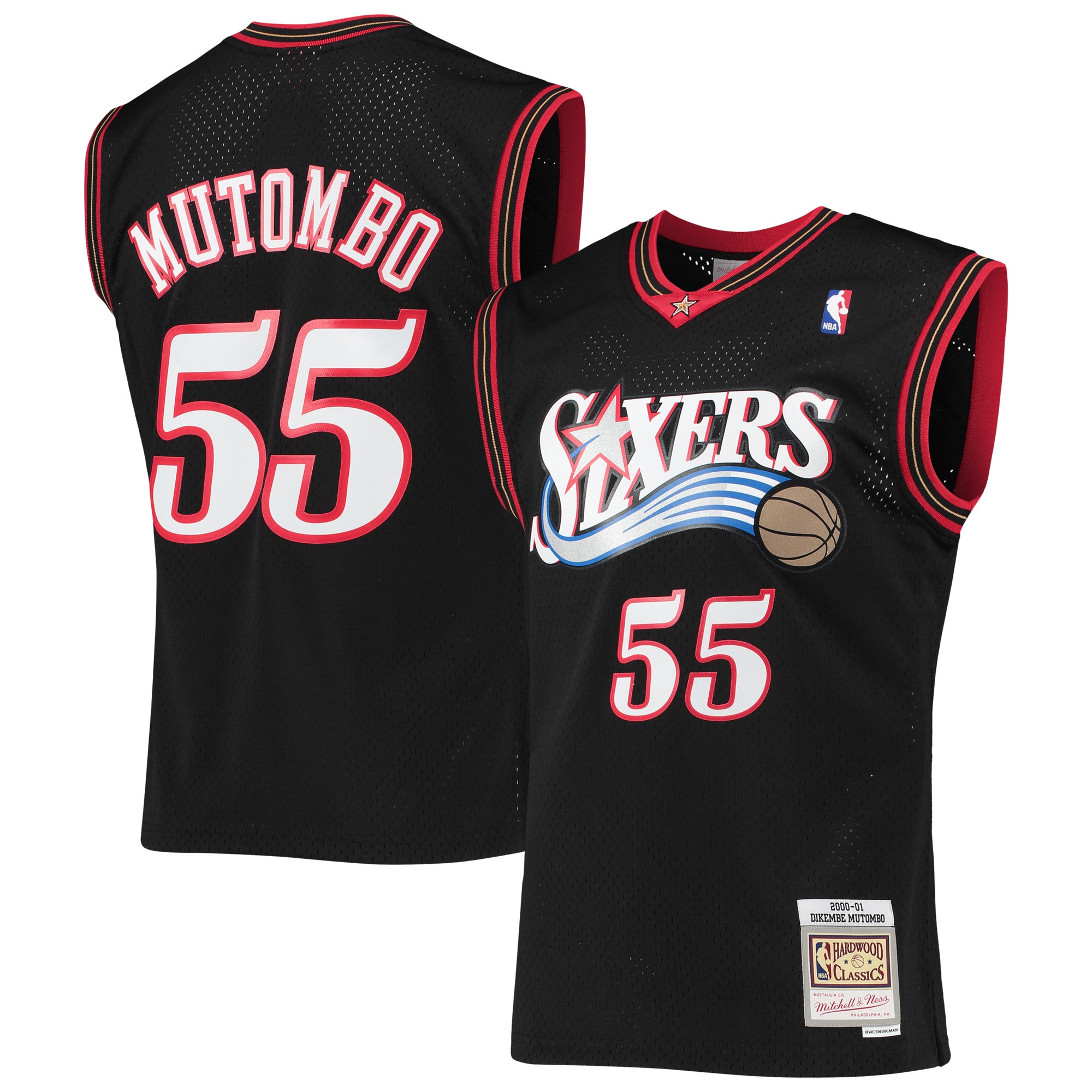 Men's Mitchell & Ness Dikembe Mutombo Black Philadelphia 76ers 2000-01 Hardwood Classics Swingman Basketball Jersey