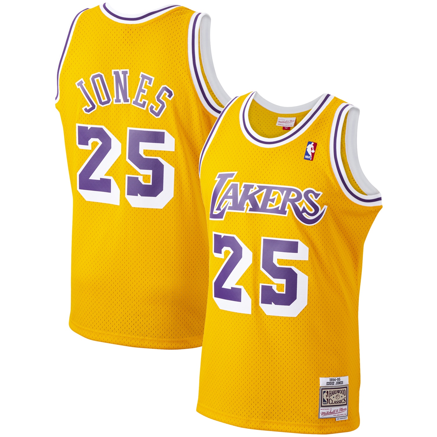 Men's Mitchell & Ness Ed Jones Gold Los Angeles Lakers 1994-95 Hardwood Classics Swingman Player Basketball Jersey