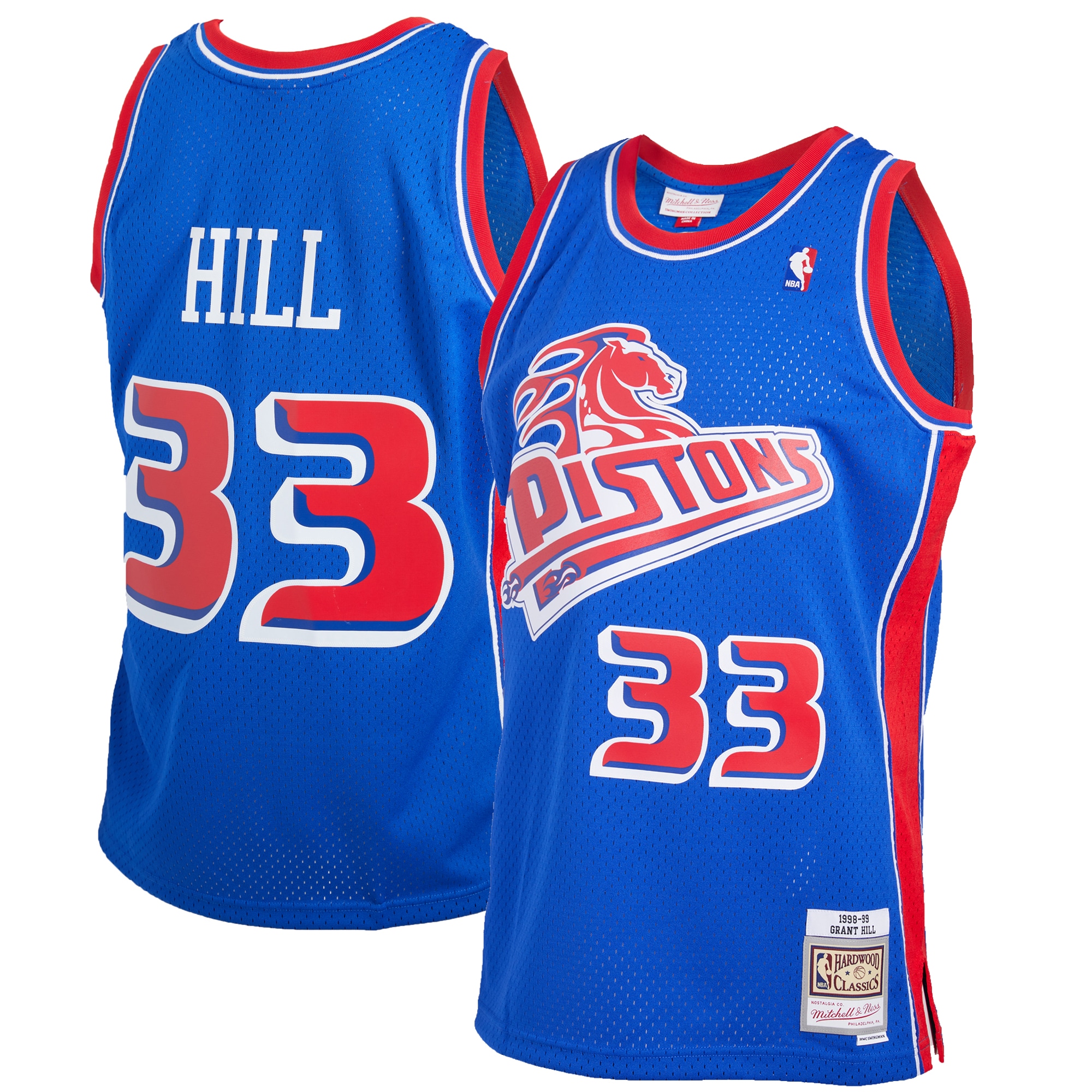 Men's Mitchell & Ness Grant Hill Blue Detroit Pistons 1998-99 Hardwood Classics Reload 2.0 Swingman Basketball Jersey