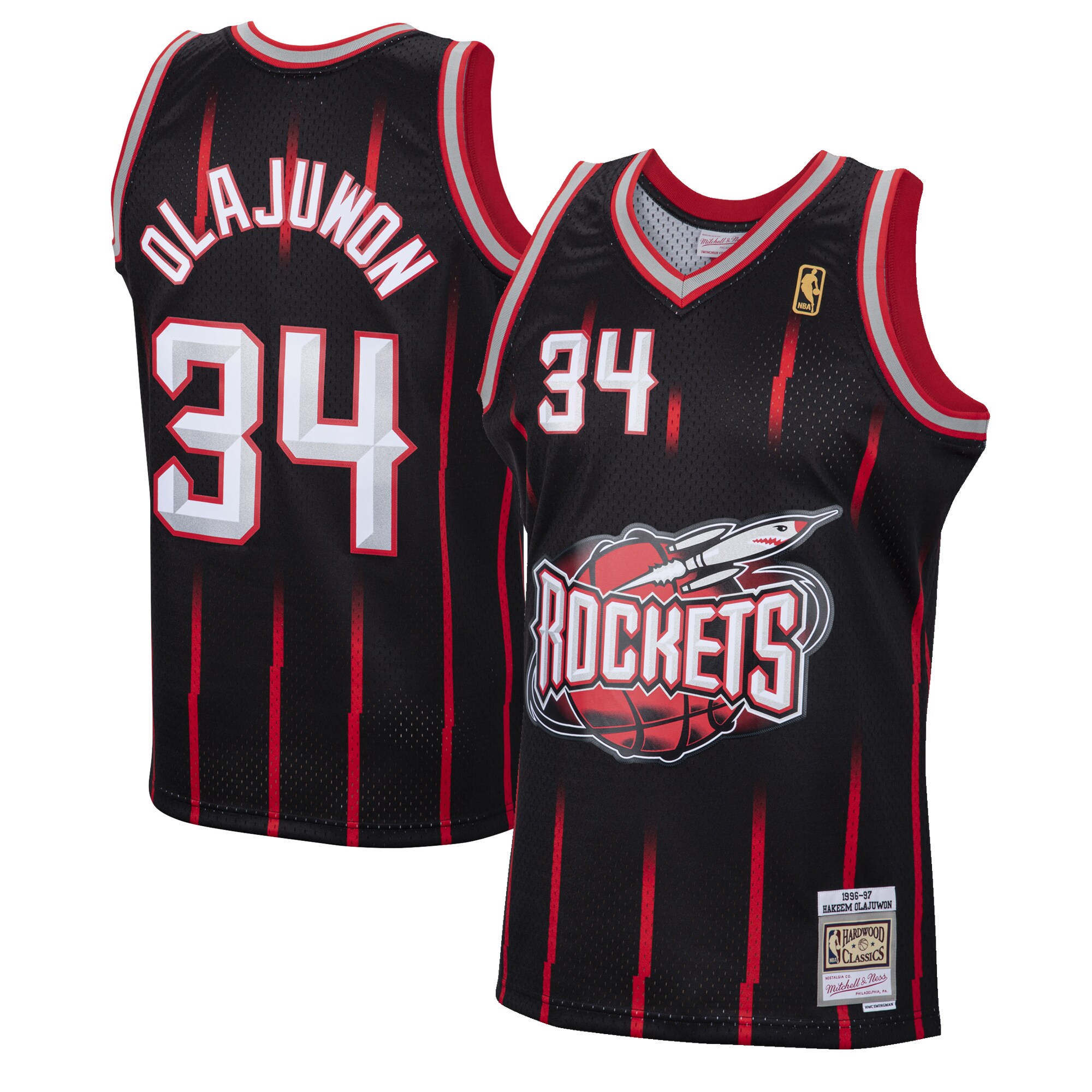Men's Mitchell & Ness Hakeem Olajuwon Black Houston Rockets 1996-97 Hardwood Classics Reload Swingman Basketball Jersey