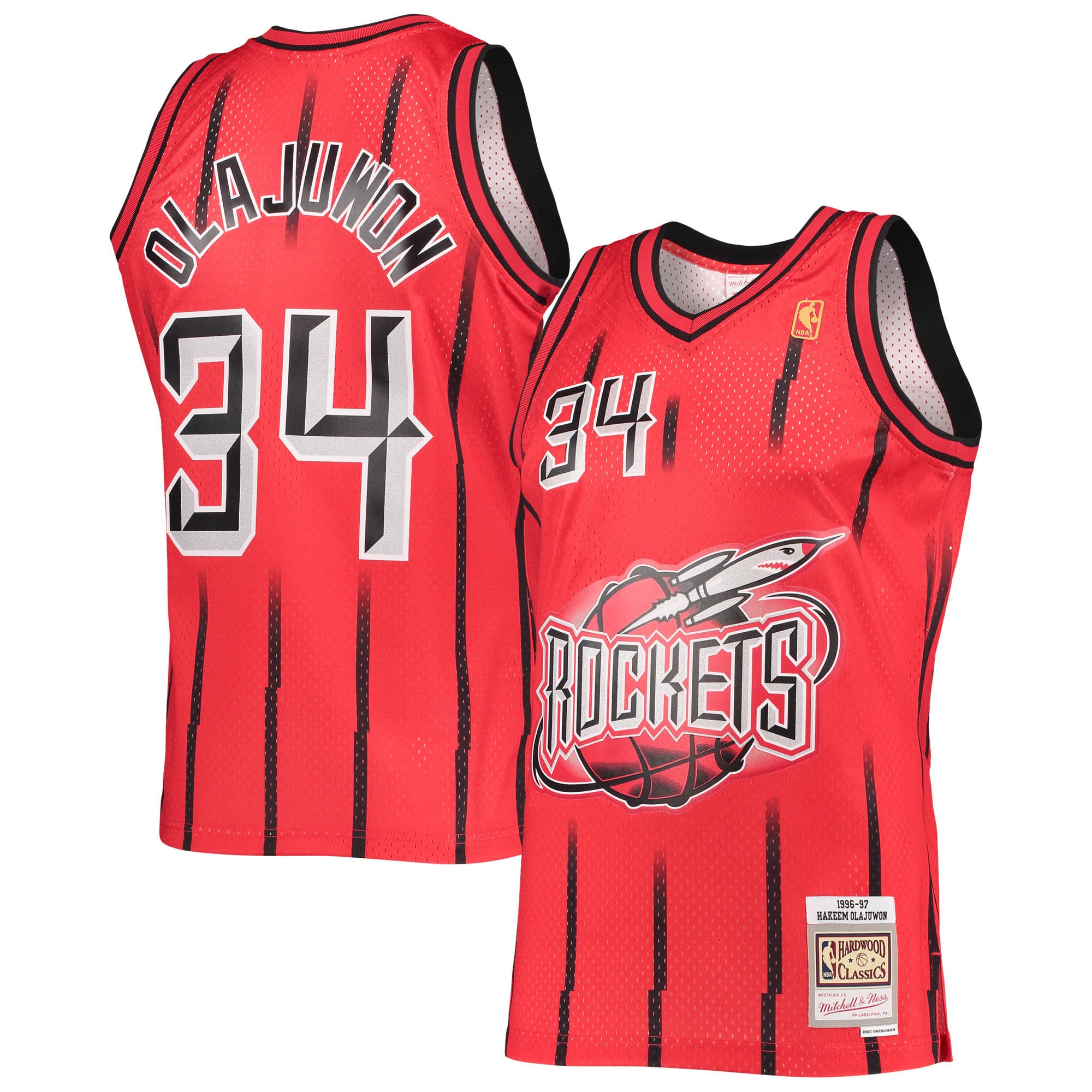 Men's Mitchell & Ness Hakeem Olajuwon Red Houston Rockets 1996-97 Hardwood Classics Reload 2.0 Swingman Jersey