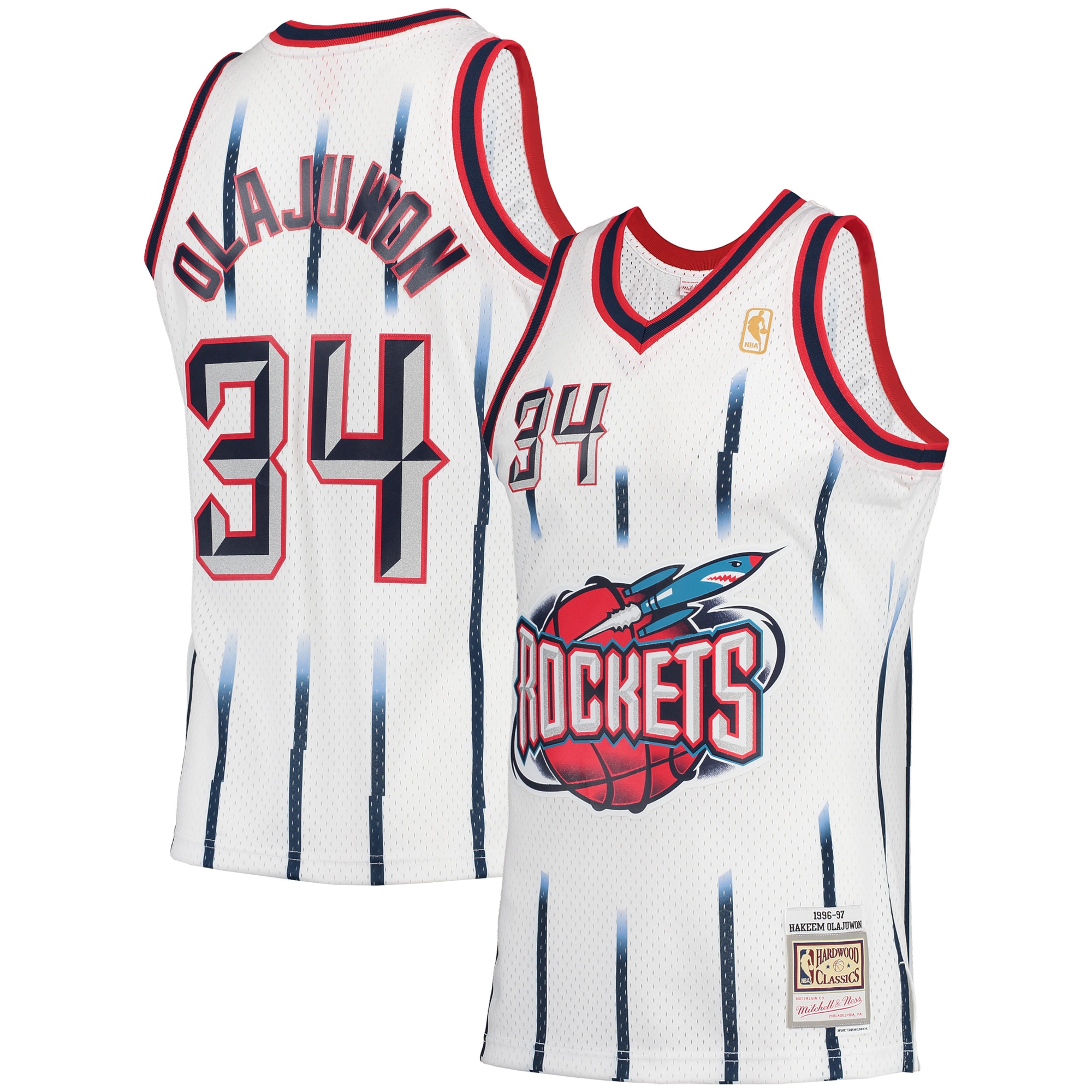 Men's Mitchell & Ness Hakeem Olajuwon White Houston Rockets 1996-97 Hardwood Classics Swingman Jersey