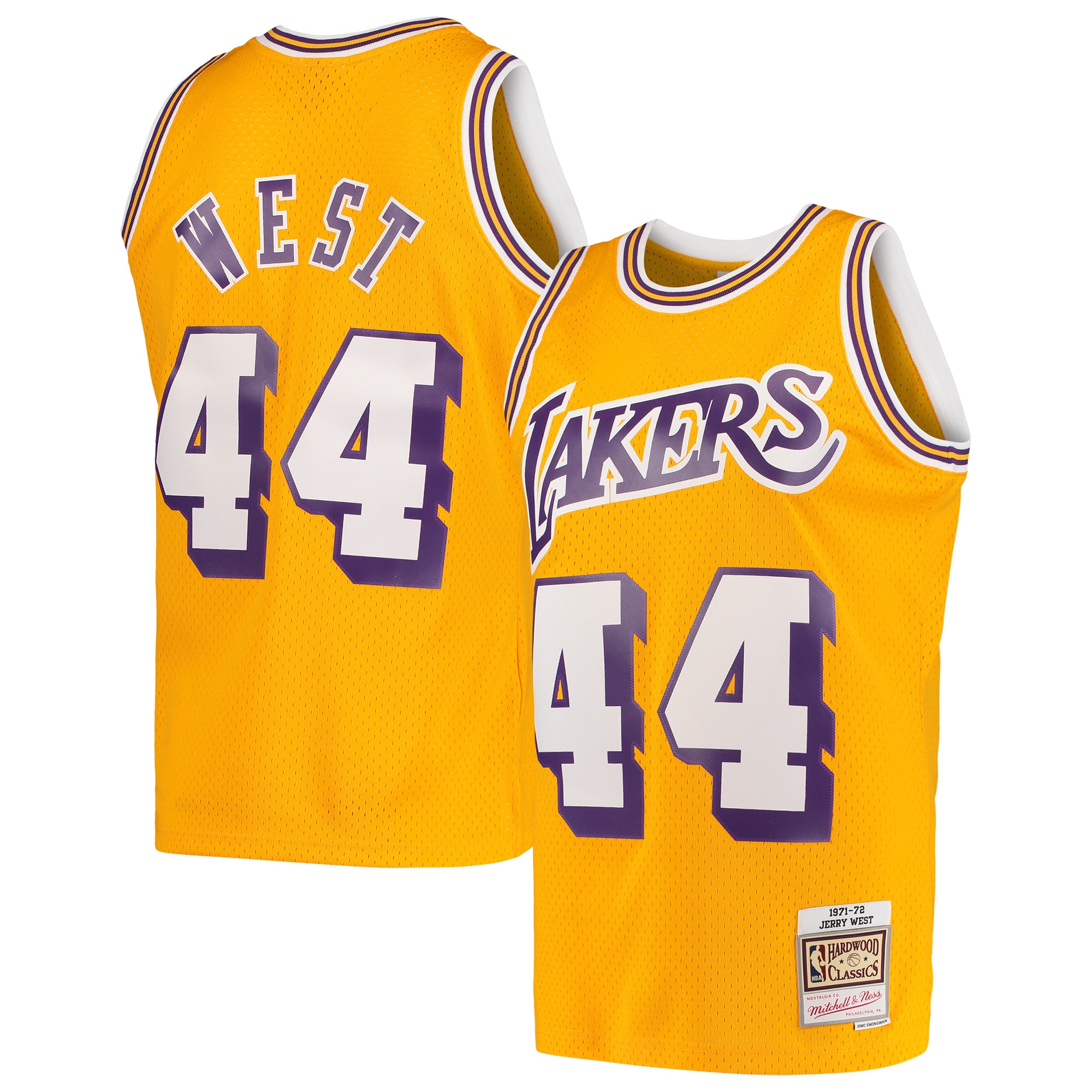 Men's Mitchell & Ness Jerry West Gold Los Angeles Lakers Hardwood Classics 1971-72 Swingman Basketball Jersey