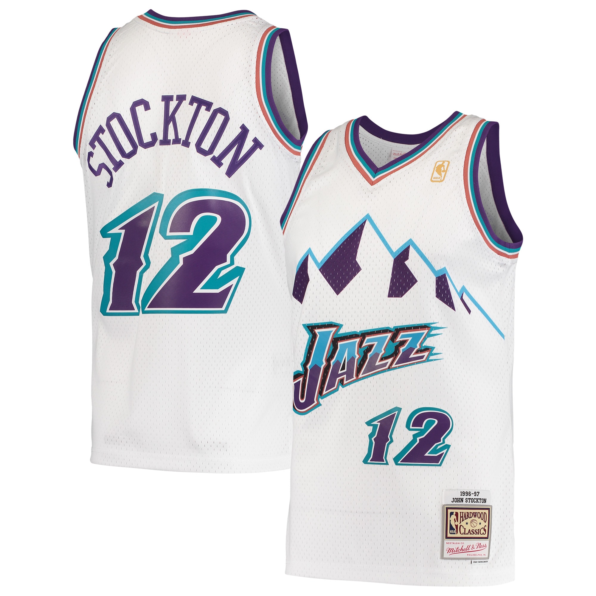 Men's Mitchell & Ness John Stockton White Utah Jazz Hardwood Classics 1996-97 Swingman Basketball Jersey