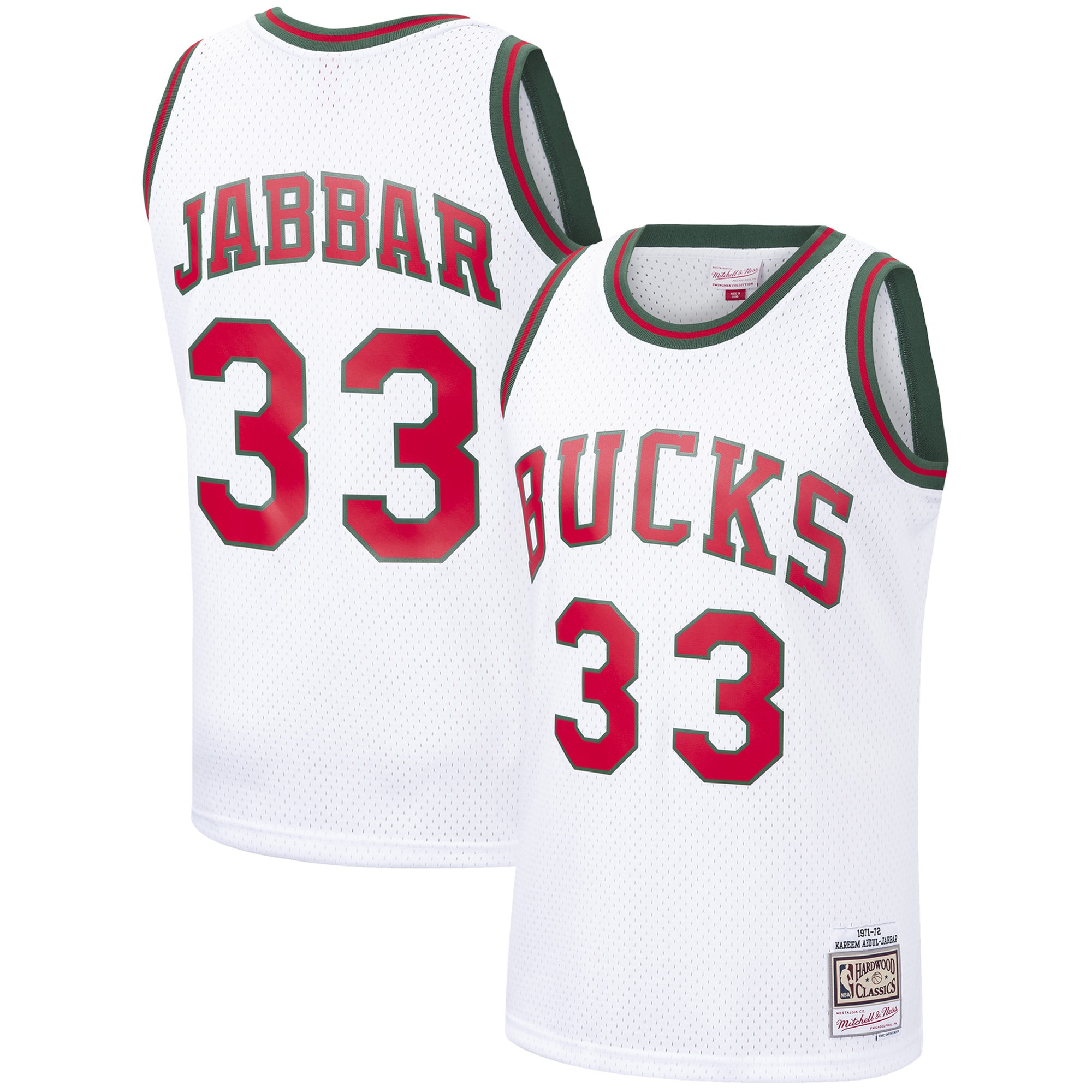 Men's Mitchell & Ness Kareem Abdul-jabbar White Milwaukee Bucks 1971-72 Hardwood Classics Swingman Basketball Jersey
