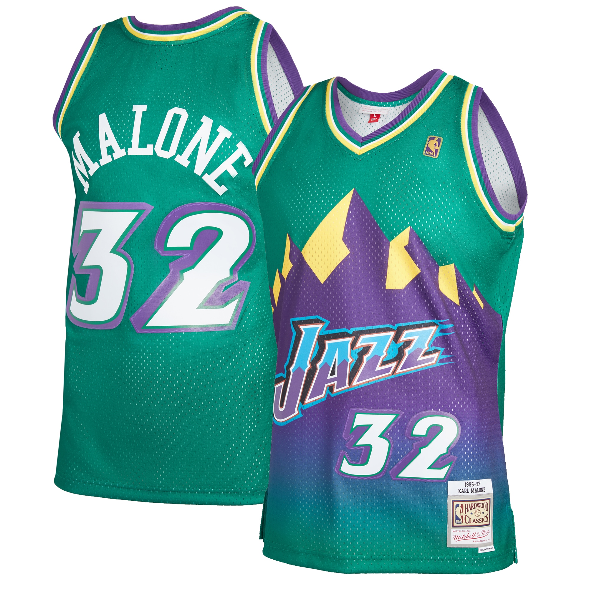 Men's Mitchell & Ness Karl Malone Green Utah Jazz 1996-97 Hardwood Classics Reload 2.0 Swingman Basketball Jersey