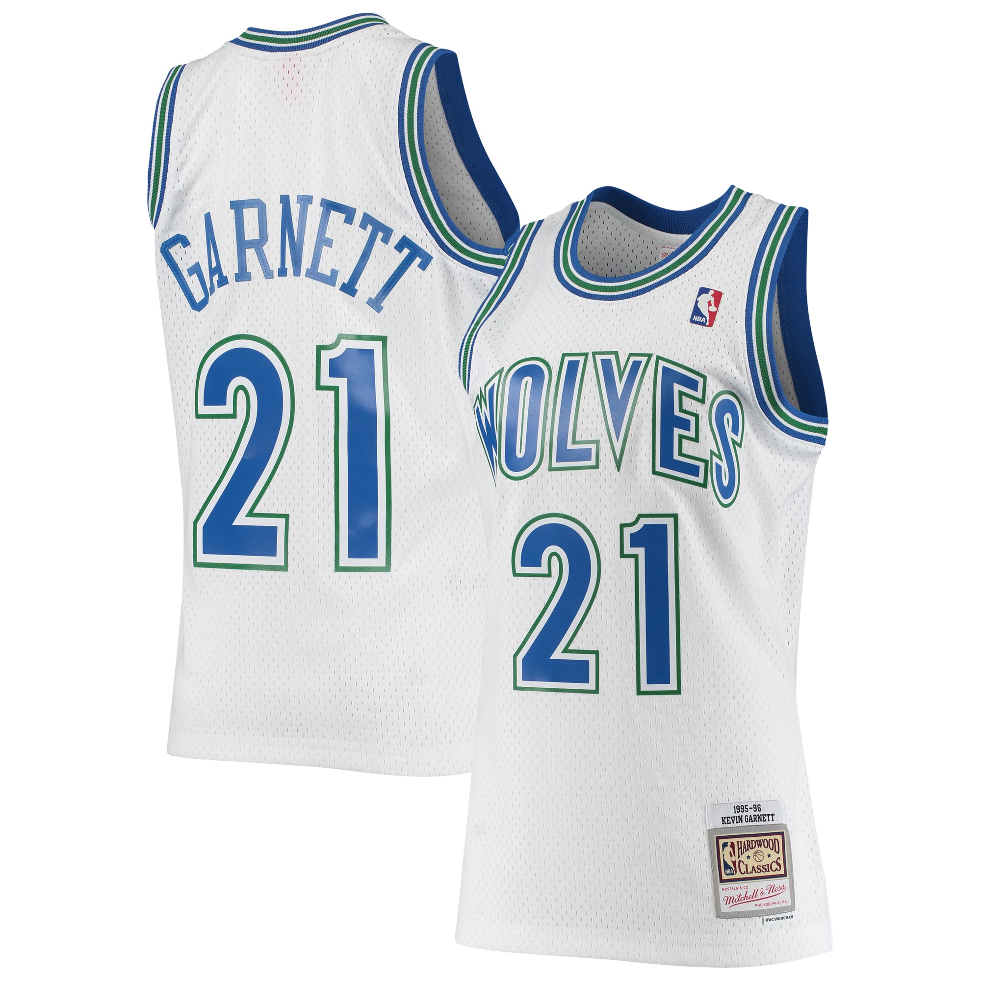 Men's Mitchell & Ness Kevin Garnett White Minnesota Timberwolves 1995/96 Hardwood Classics Swingman Basketball Jersey - Statement Edition