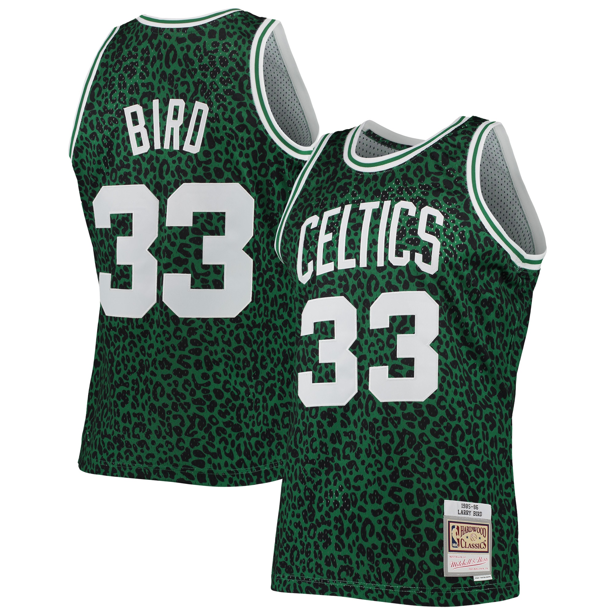 Men's Mitchell & Ness Larry Bird Kelly Green Boston Celtics Hardwood Classics Wildlife Swingman Basketball Jersey