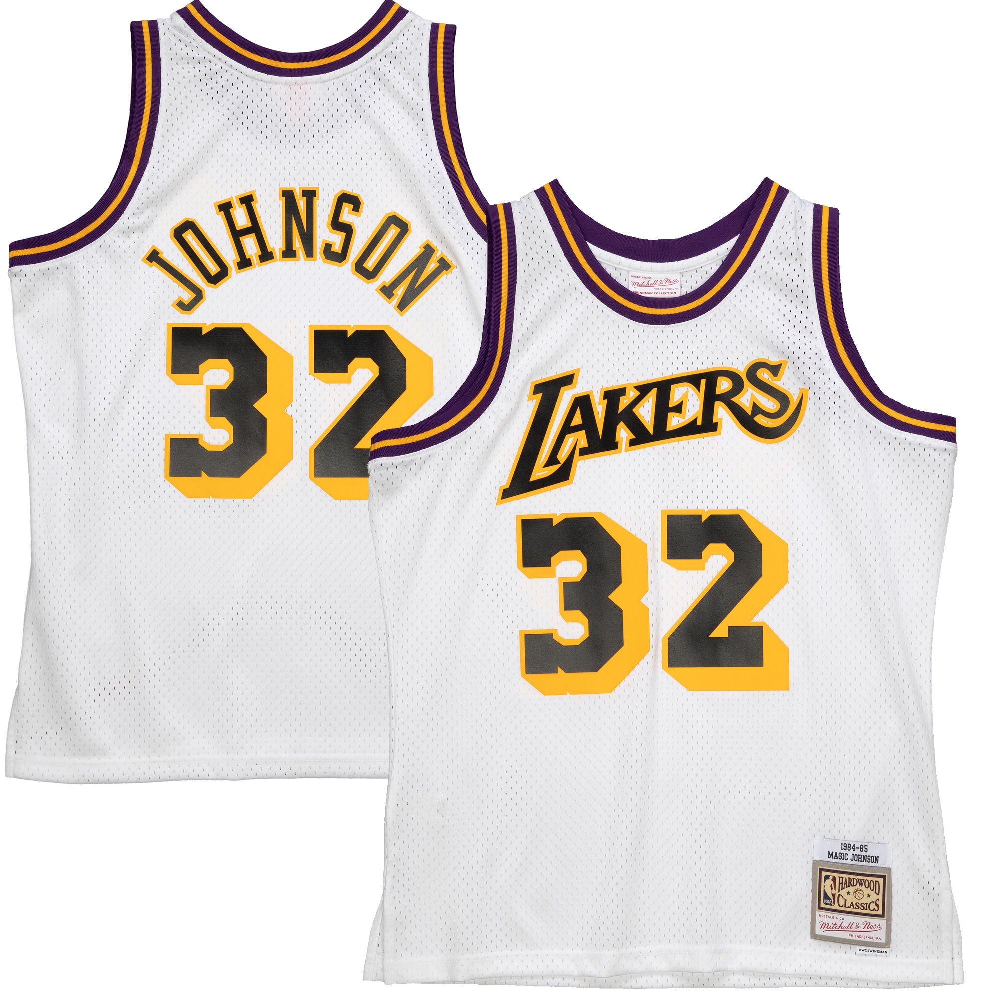 Men's Mitchell & Ness Magic Johnson White Los Angeles Lakers 1984-85 Hardwood Classics Reload 2.0 Swingman Basketball Jersey