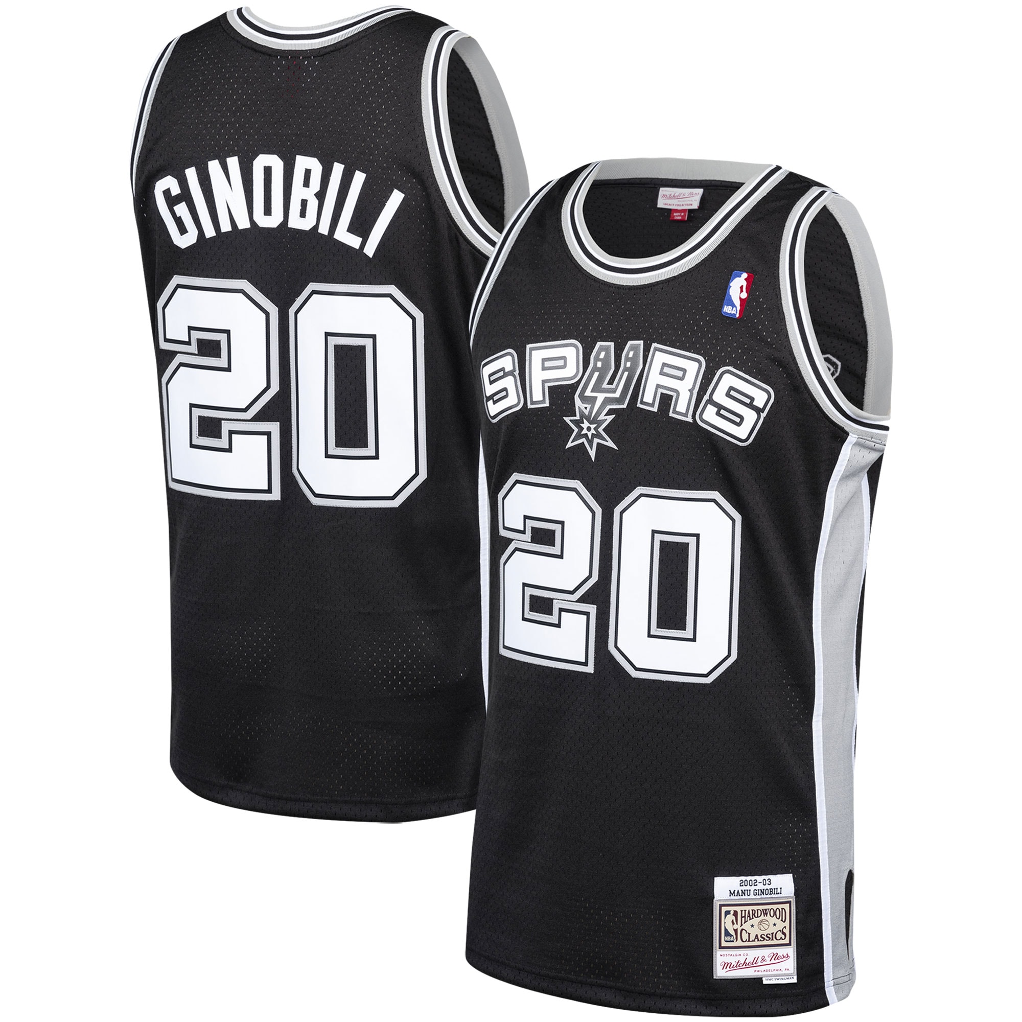 Men's Mitchell & Ness Manu Ginobili Black San Antonio Spurs 2002-03 Hardwood Classics Player Swingman Basketball Jersey