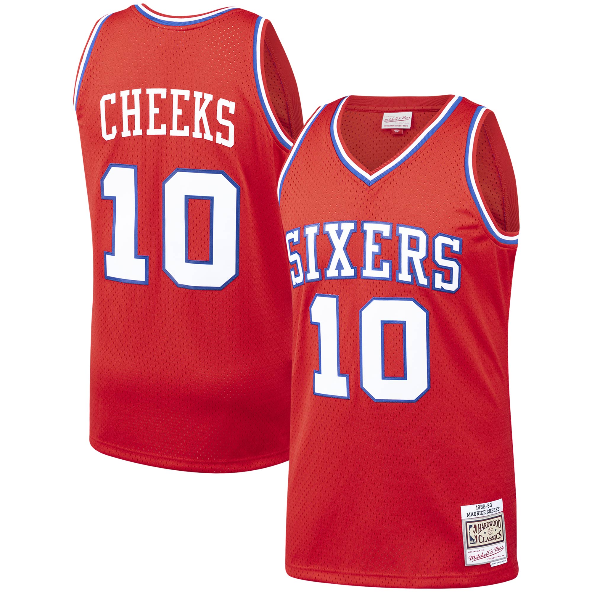 Men's Mitchell & Ness Maurice Cheeks Red Philadelphia 76ers 1982-83 Hardwood Classics Swingman Player Basketball Jersey