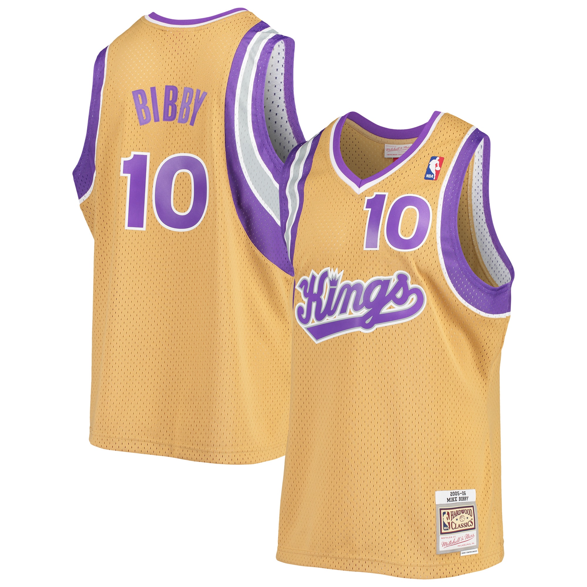 Men's Mitchell & Ness Mike Bibby Gold Sacramento Kings 2005-06 Hardwood Classics Swingman Basketball Jersey
