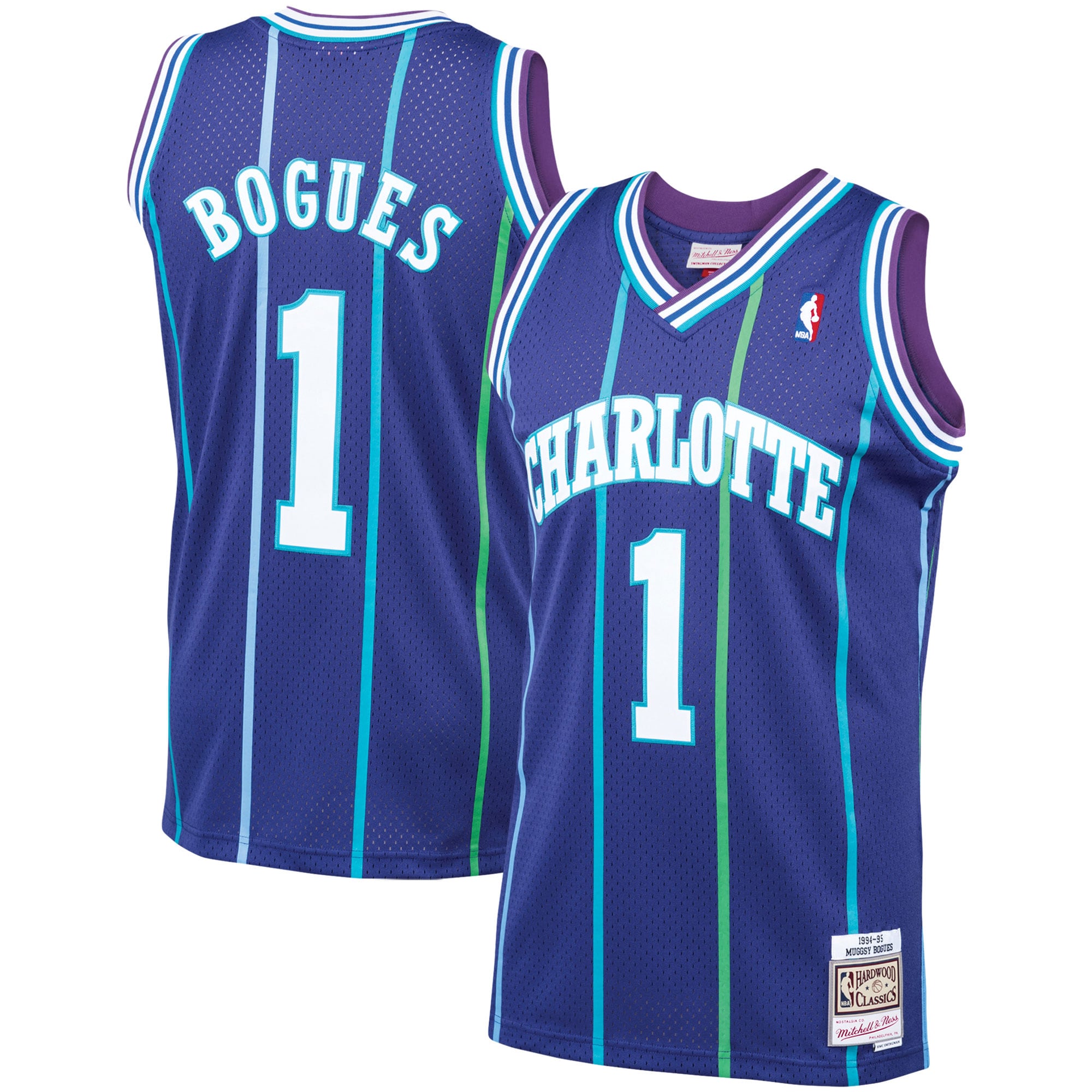Men's Mitchell & Ness Muggsy Bogues Purple Charlotte Hornets 1994-95 Hardwood Classics Swingman Basketball Jersey