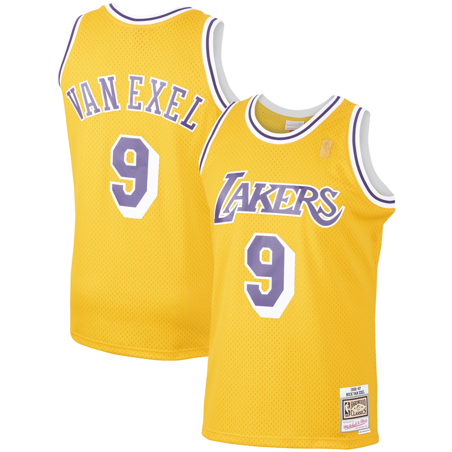 Men's Mitchell & Ness Nick Van Exel Gold Los Angeles Lakers 1996-97 Hardwood Classics Swingman Player Basketball Jersey