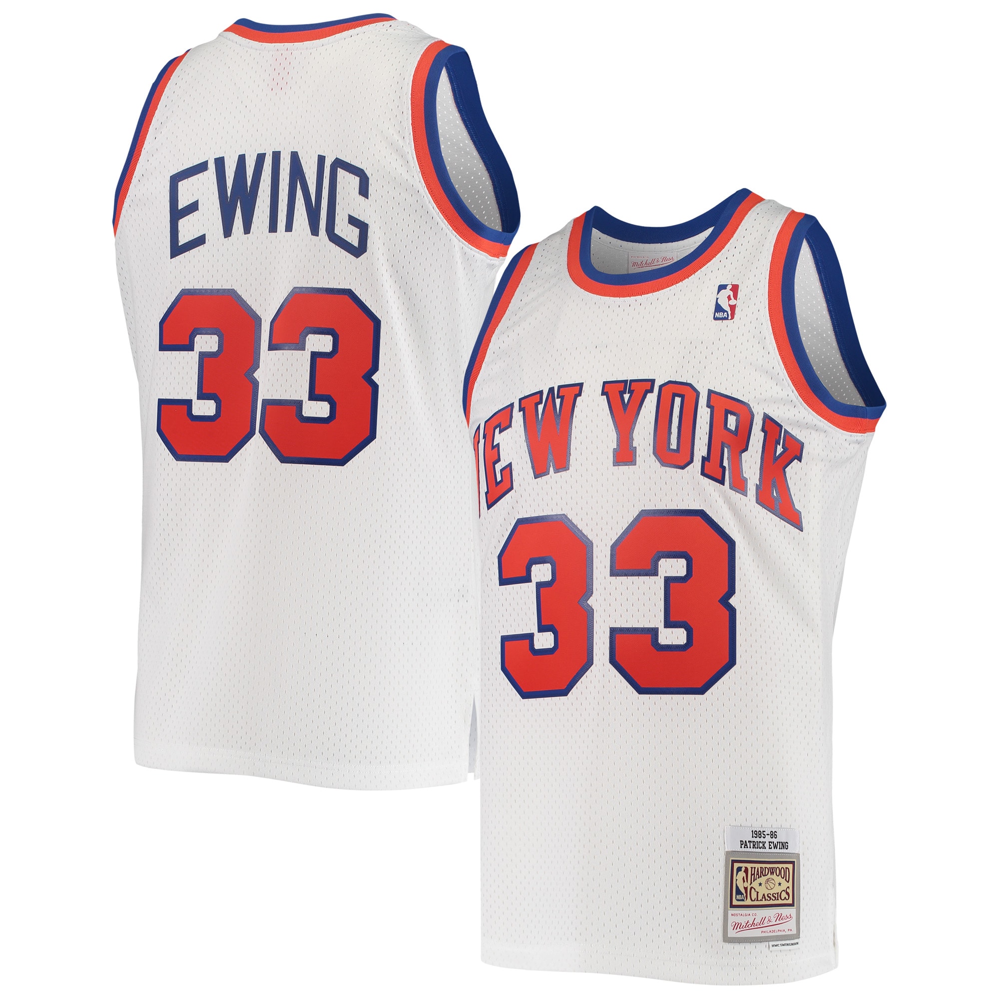 Men's Mitchell & Ness Patrick Ewing White New York Knicks 1985-86 Hardwood Classics Swingman Basketball Jersey