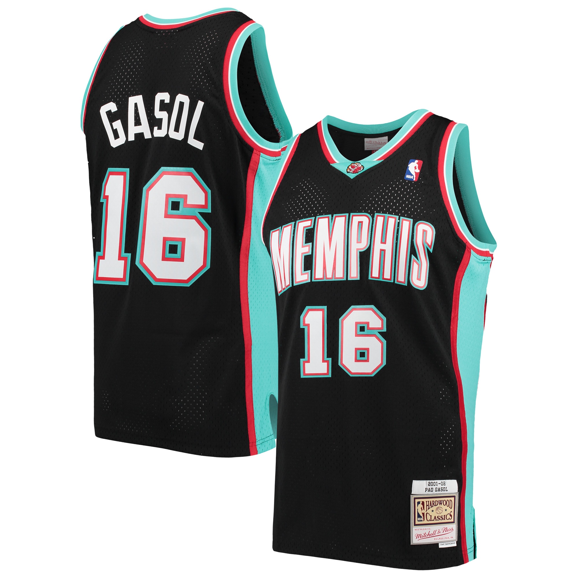 Men's Mitchell & Ness Pau Gasol Black Memphis Grizzlies 2001-02 Hardwood Classics Swingman Player Basketball Jersey