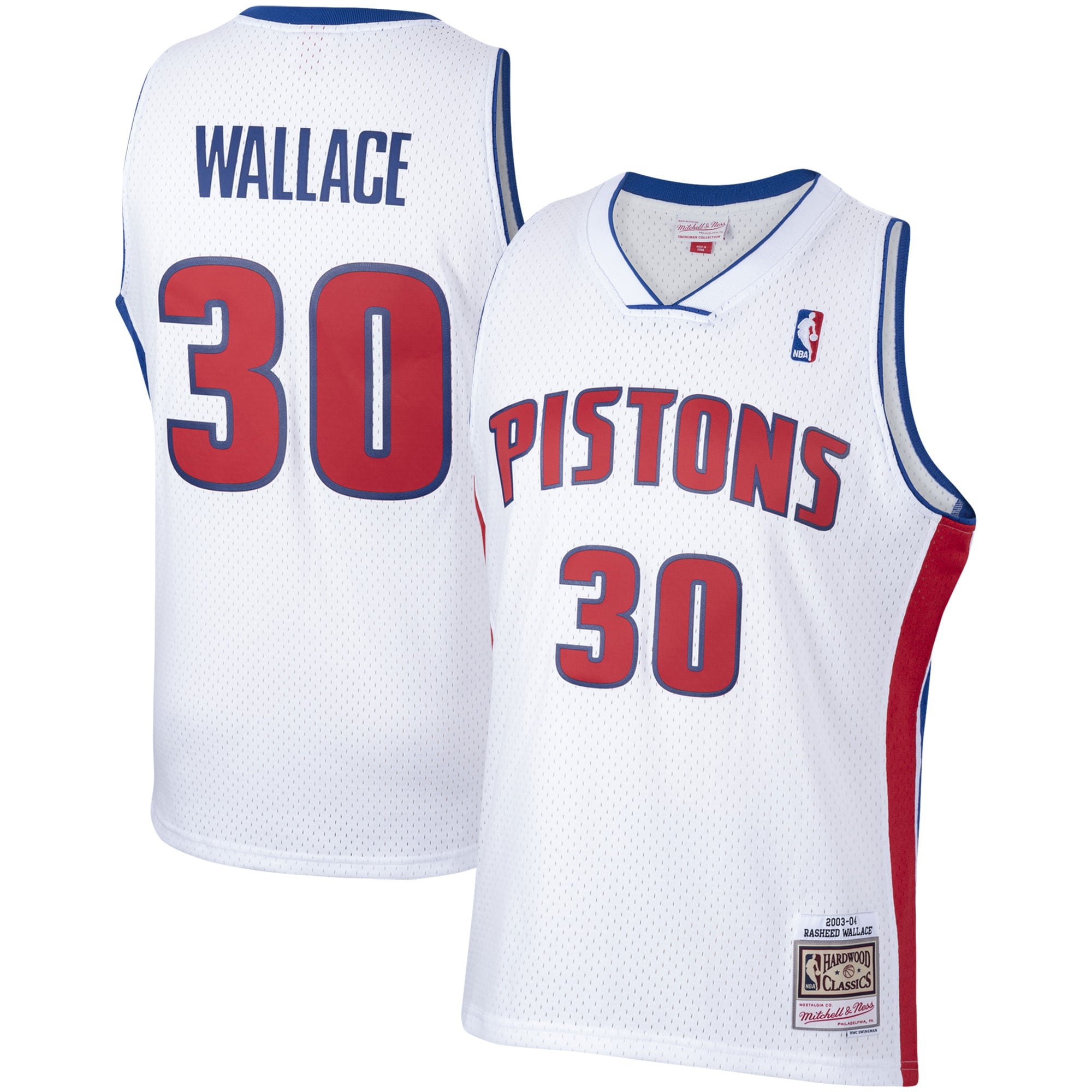Men's Mitchell & Ness Rasheed Wallace White Detroit Pistons 2003-04 Hardwood Classics Swingman Basketball Jersey