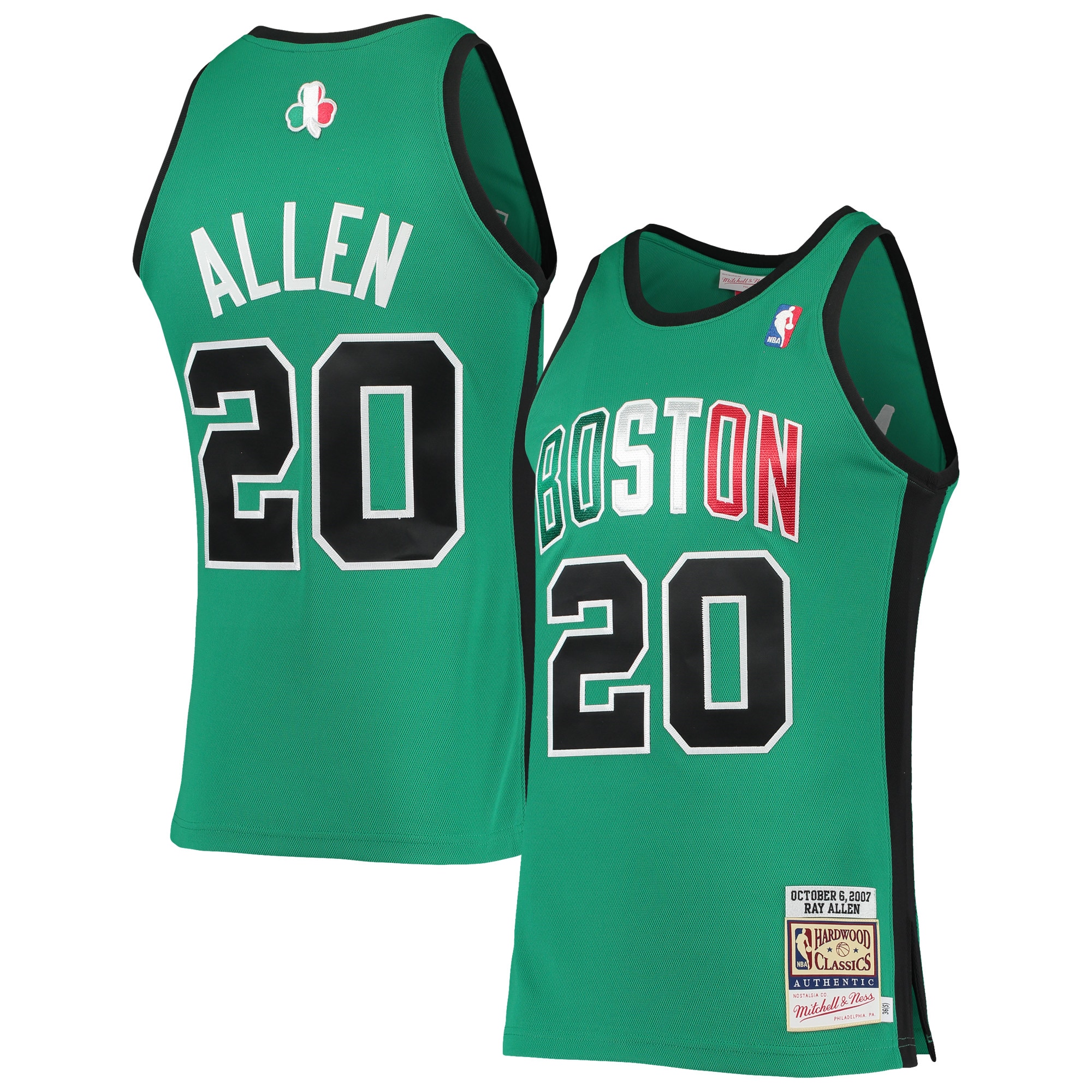 Men's Mitchell & Ness Ray Allen Kelly Green Boston Celtics 2007-08 Hardwood Classics Authentic Basketball Jersey