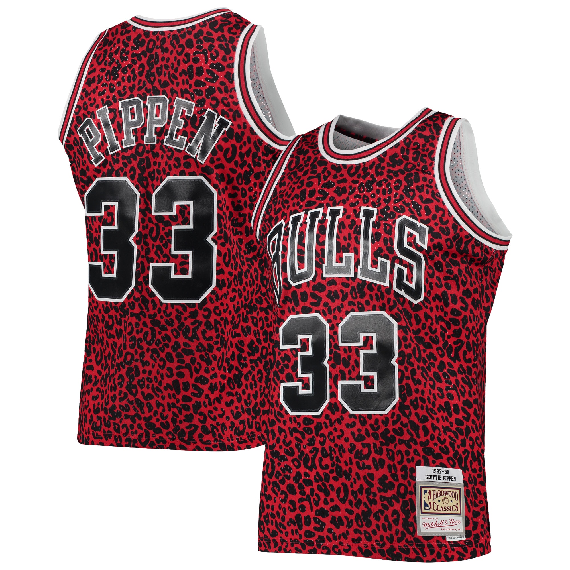 Men's Mitchell & Ness Scottie Pippen Red Chicago Bulls Hardwood Classics Wildlife Swingman Basketball Jersey