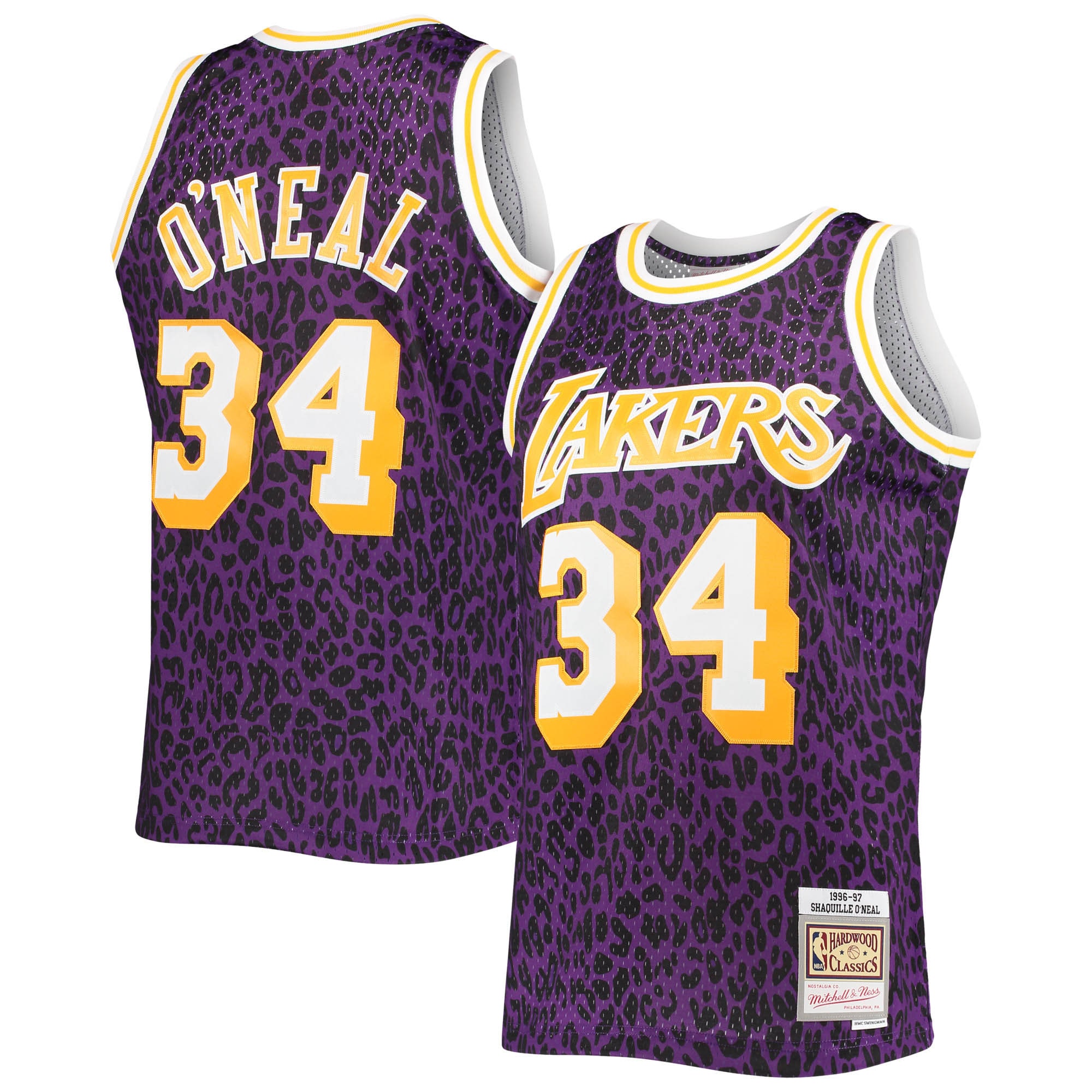 Men's Mitchell & Ness Shaquille O'neal Purple Los Angeles Lakers 1996-97 Hardwood Classics Wildlife Swingman Basketball Jersey