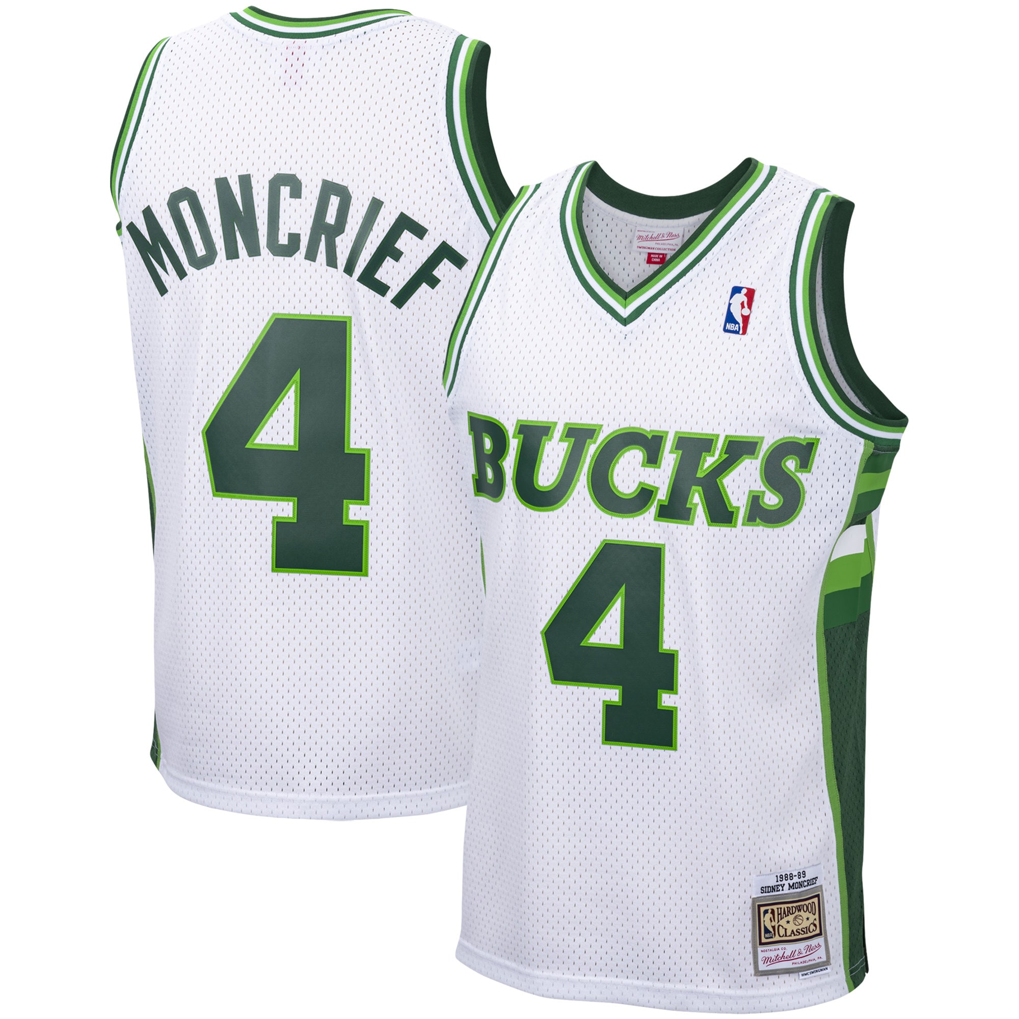 Men's Mitchell & Ness Sidney Moncrief White Milwaukee Bucks 1988-89 Hardwood Classics Swingman Basketball Jersey