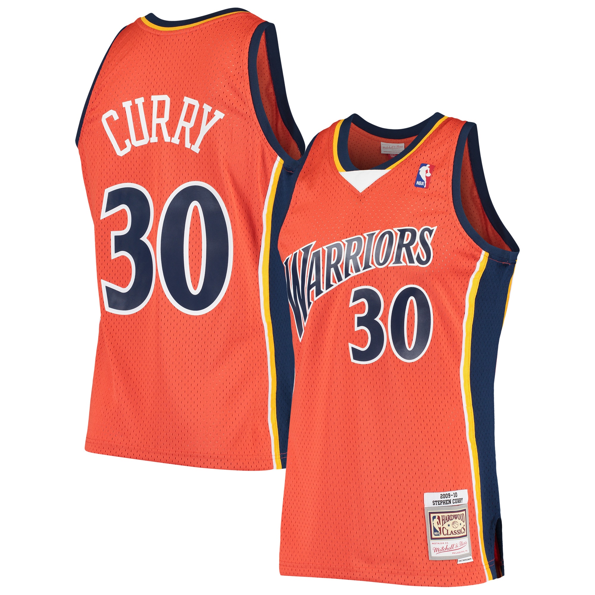 Men's Mitchell & Ness Stephen Curry Orange Golden State Warriors 2009/10 Hardwood Classics Swingman Basketball Jersey