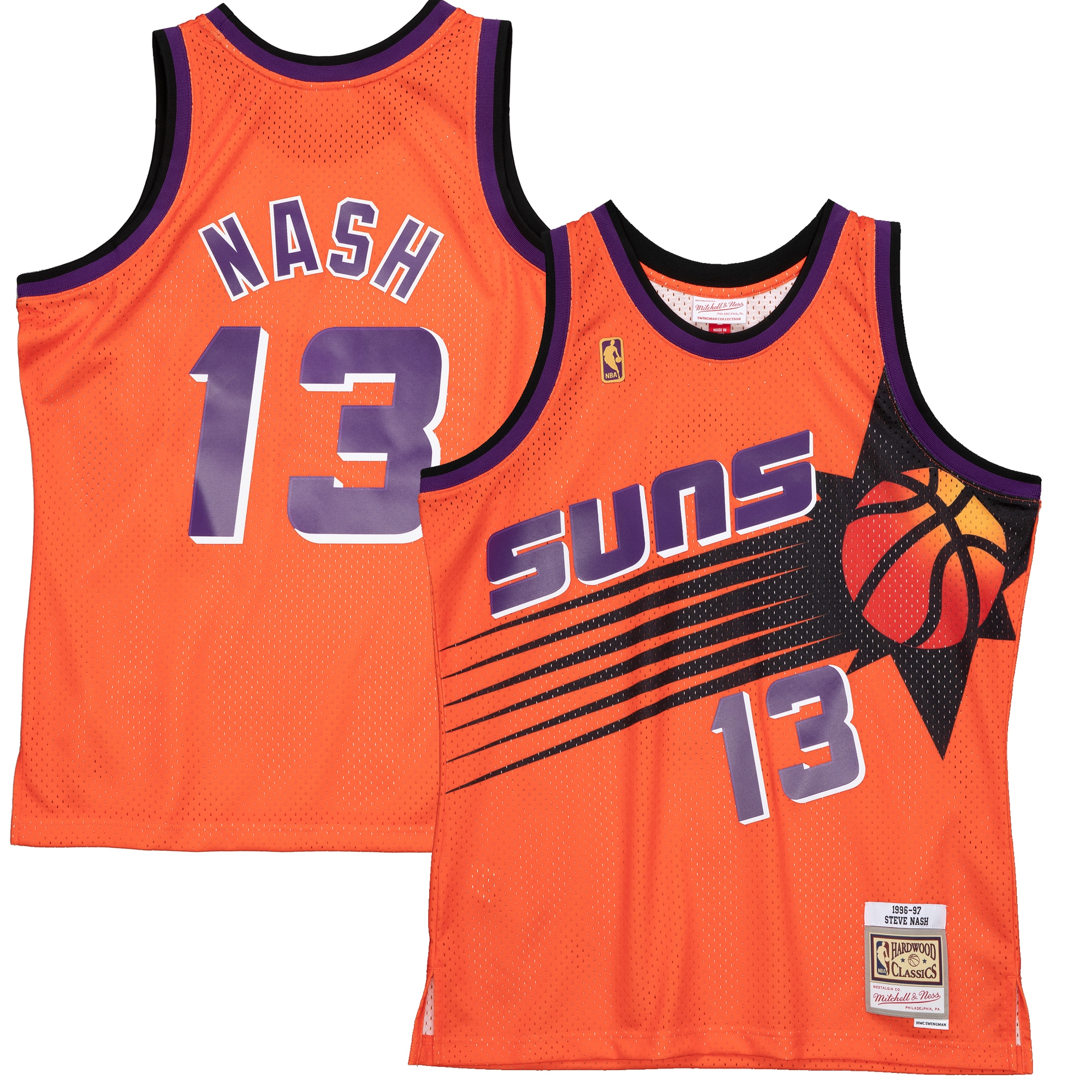 Men's Mitchell & Ness Steve Nash Orange Phoenix Suns 1996-97 Hardwood Classics Reload 2.0 Swingman Basketball Jersey