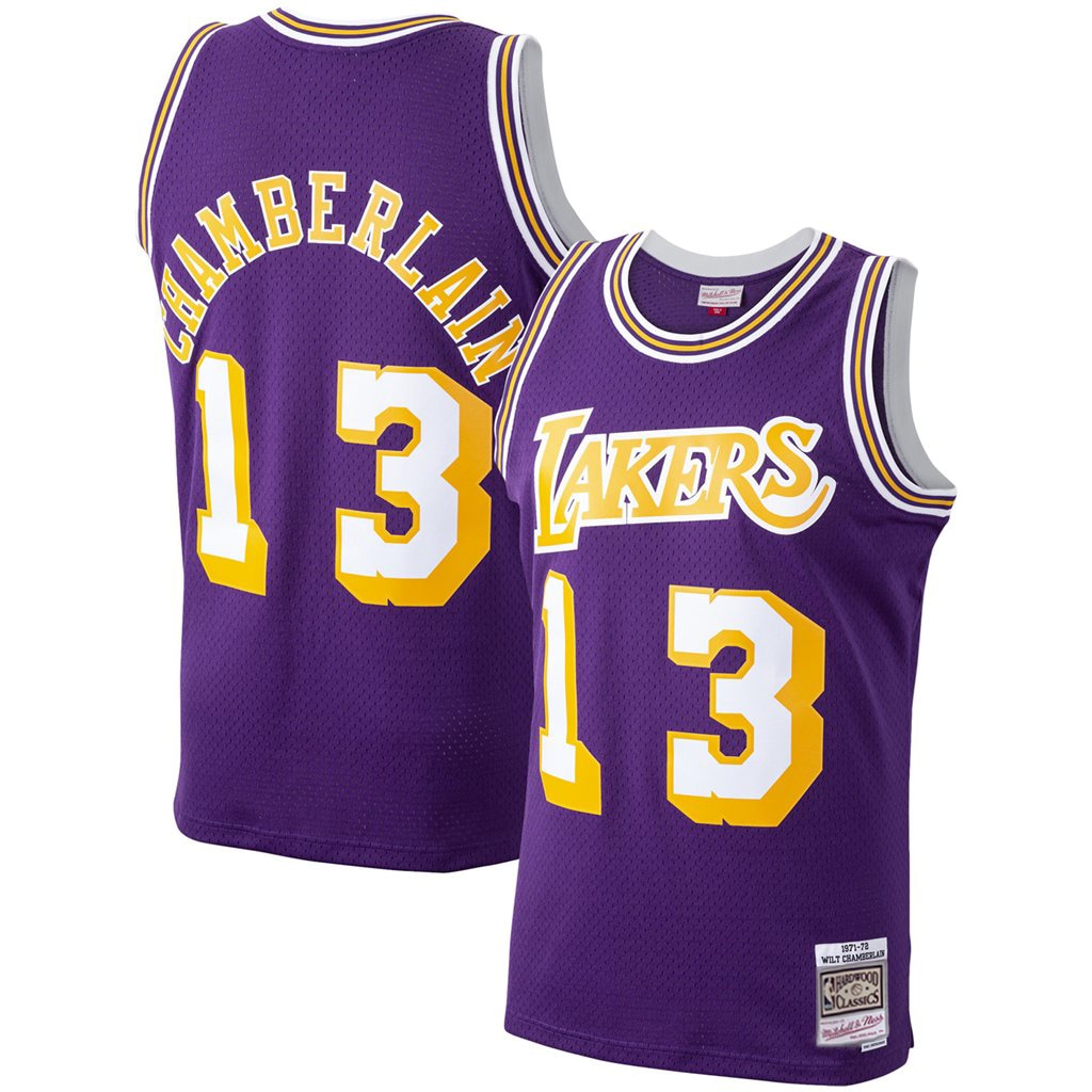 Men's Mitchell & Ness Wilt Chamberlain Purple Los Angeles Lakers 1971-72 Hardwood Classics Swingman Player Basketball Jersey