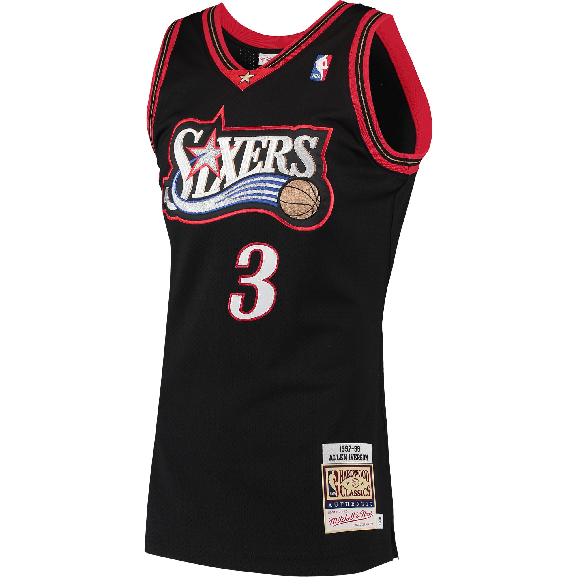 Alternative view of Men's Mitchell & Ness Allen Iverson Black Philadelphia 76ers 1997 Hardwood Classics Basketball Jersey - JS201 