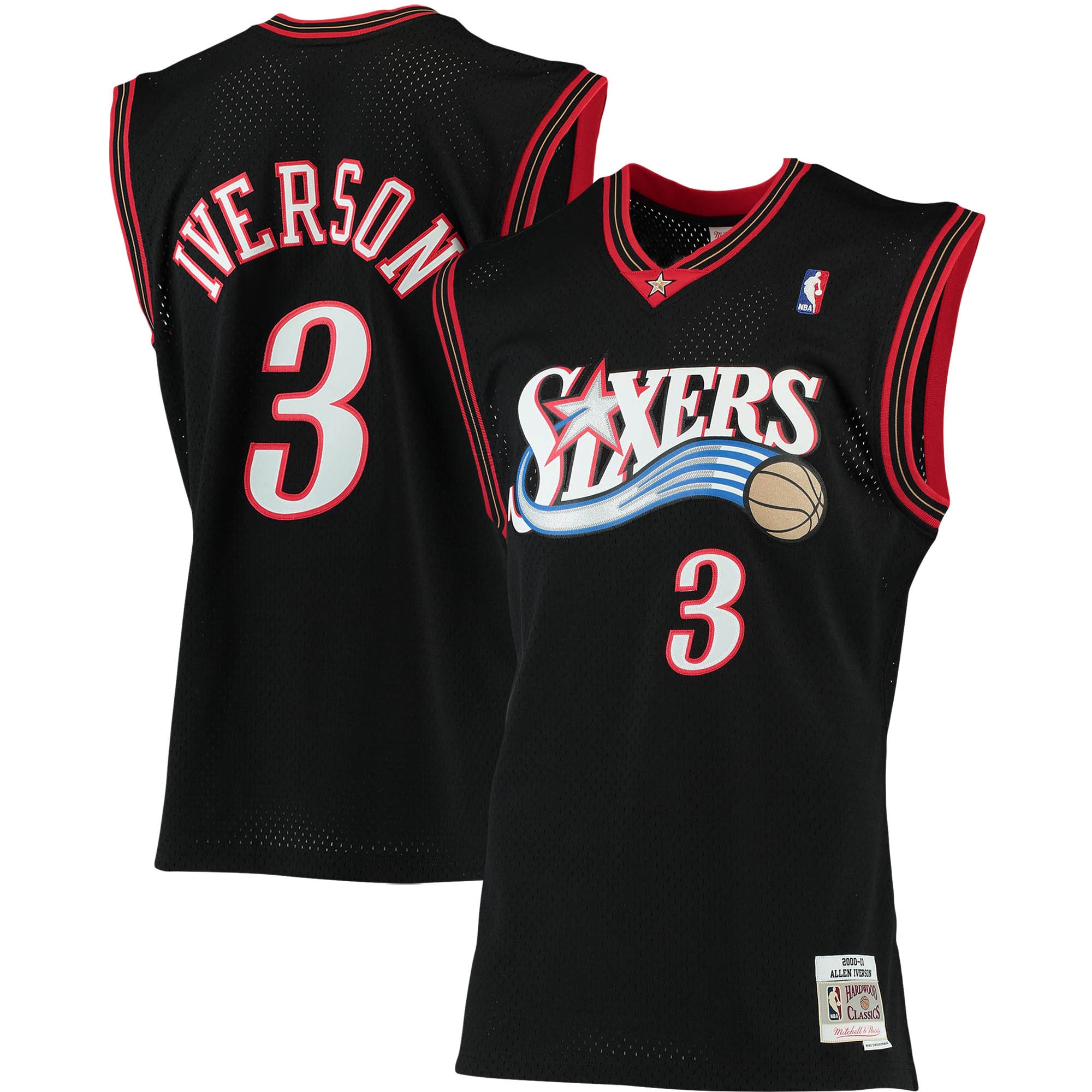 Men's Mitchell & Ness Allen Iverson Black Philadelphia 76ers Big & Tall Hardwood Classics Basketball Jersey - JS139 