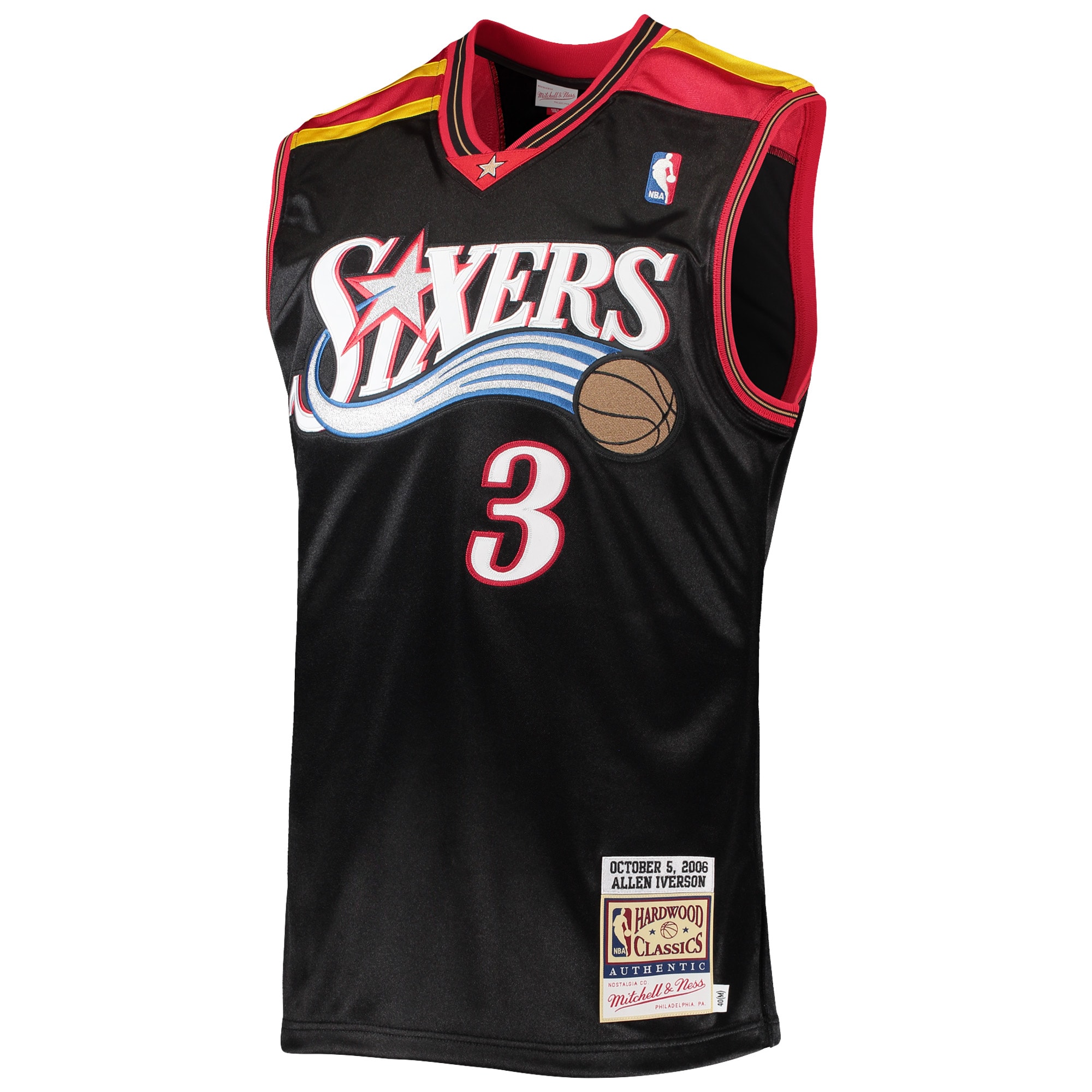 Alternative view of Men's Mitchell & Ness Allen Iverson Black Philadelphia 76ers Hardwood Classics 2006 Basketball Jersey - JS265 
