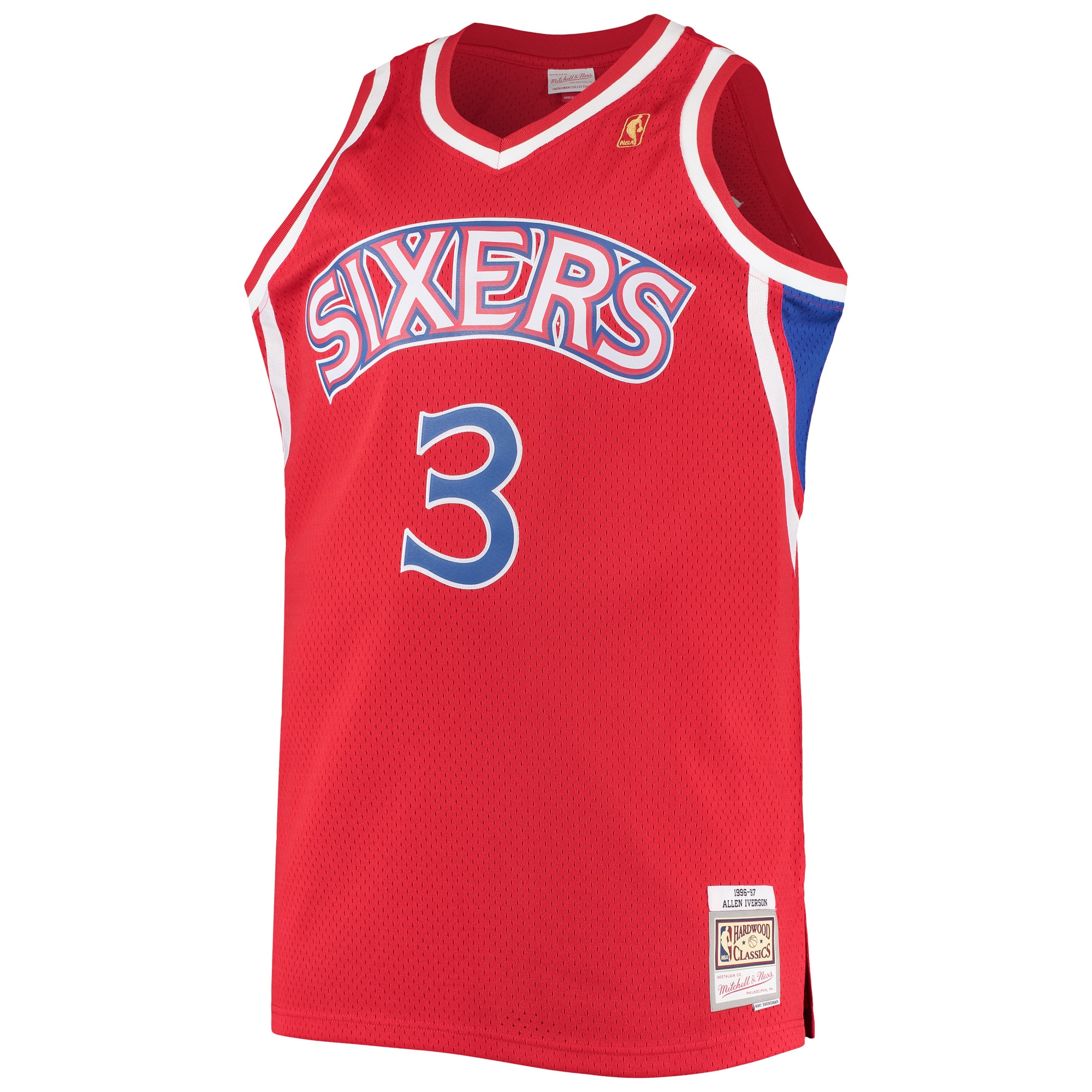 Alternative view of Men's Mitchell & Ness Allen Iverson Red Philadelphia 76ers 1996/97 Big & Tall Hardwood Classics Swingman Basketball Jersey - JS119 