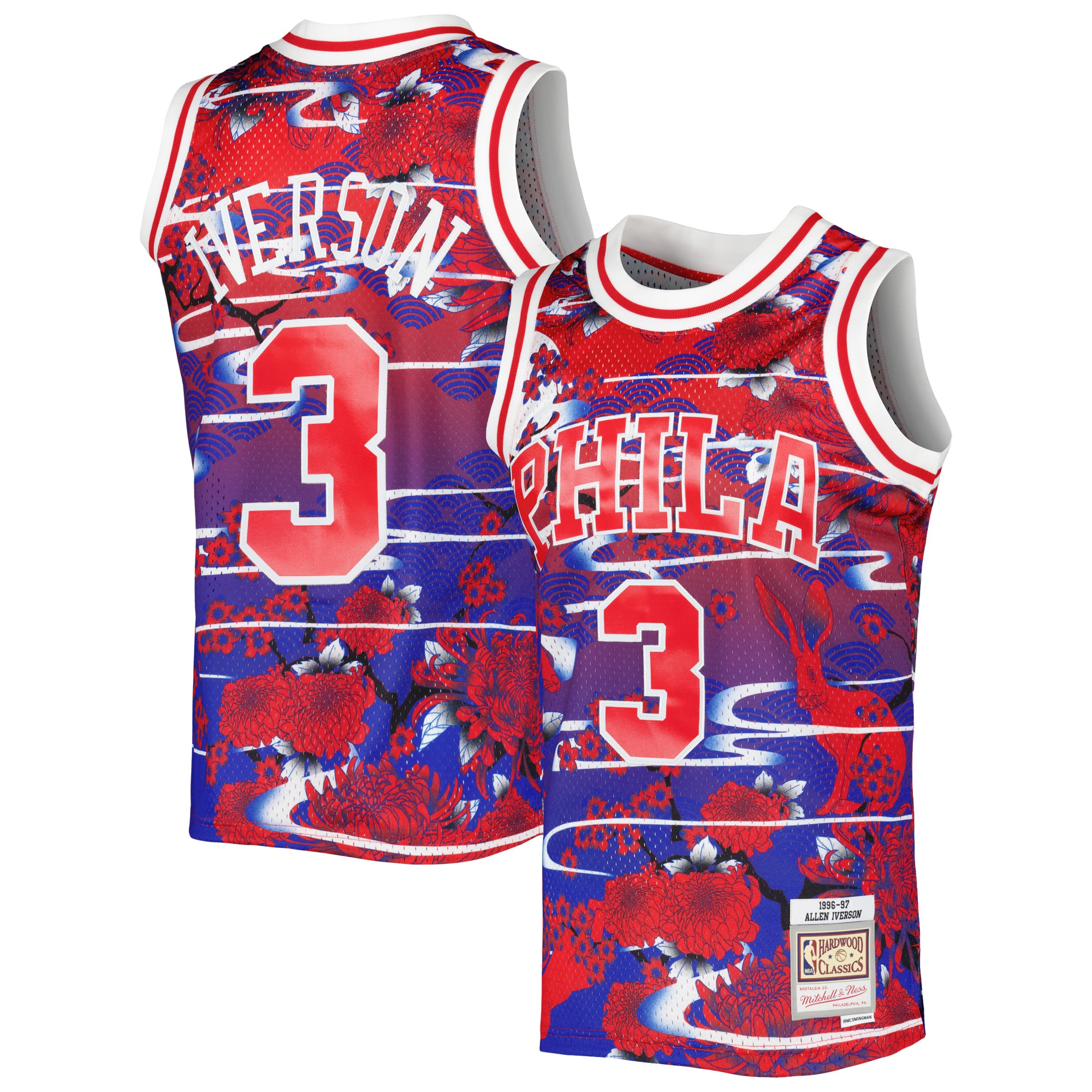 Men's Mitchell & Ness Allen Iverson Red Philadelphia 76ers 1996/97 Hardwood Classics Lunar New Year Swingman Basketball Jersey - JS215 