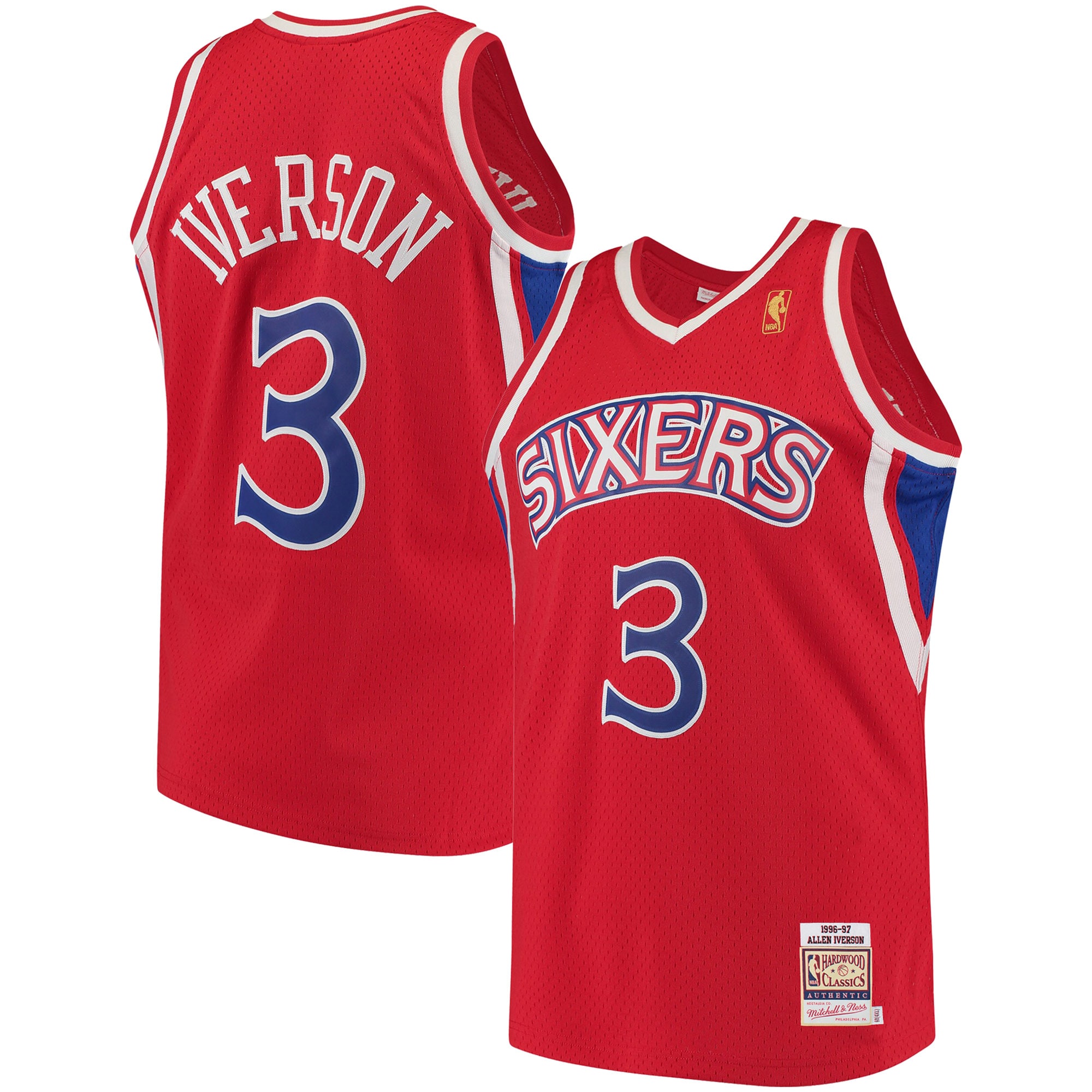 Men's Mitchell & Ness Allen Iverson Red Philadelphia 76ers Hardwood Classics Authentic Basketball Jersey