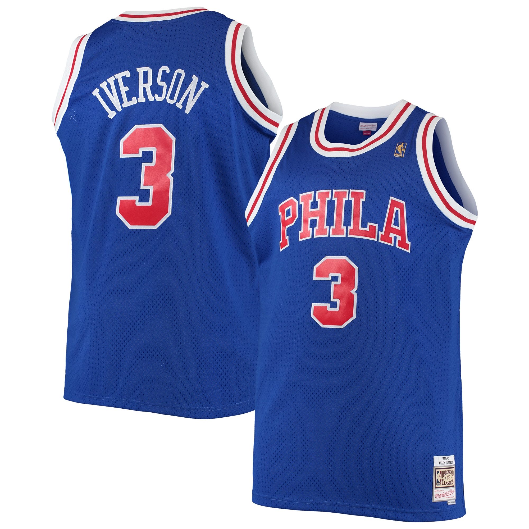Men's Mitchell & Ness Allen Iverson Royal Philadelphia 76ers 1996/97 Big & Tall Hardwood Classics Swingman Basketball Jersey - JS569 
