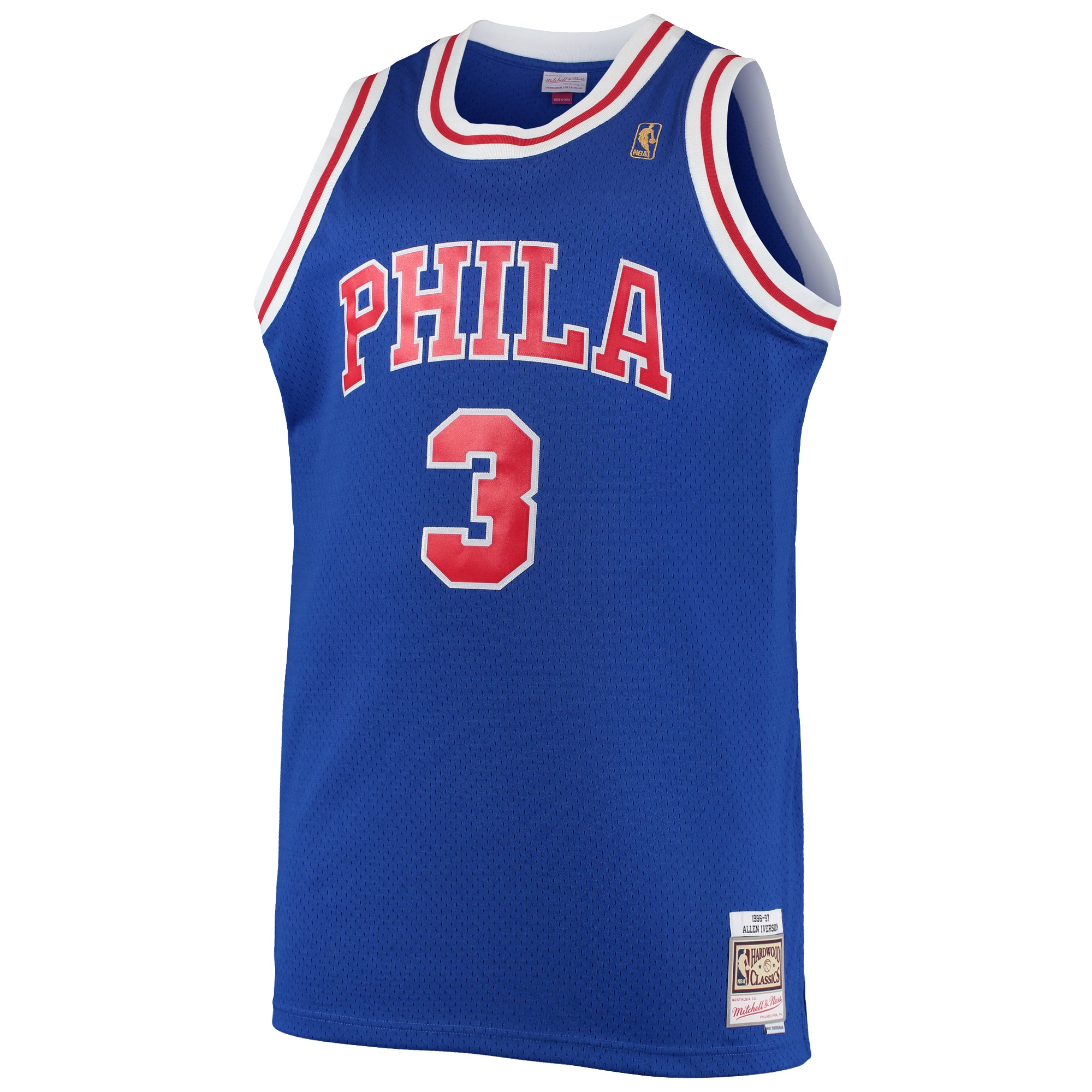 Alternative view of Men's Mitchell & Ness Allen Iverson Royal Philadelphia 76ers 1996/97 Big & Tall Hardwood Classics Swingman Basketball Jersey - JS569 