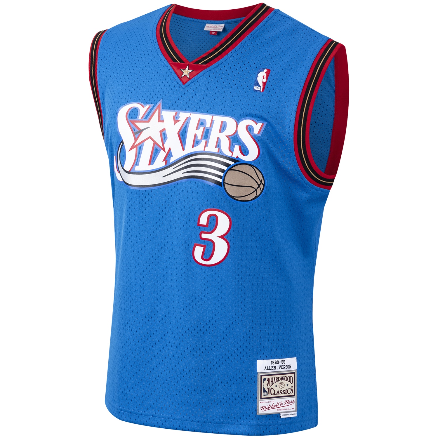 Alternative view of Men's Mitchell & Ness Allen Iverson Royal Philadelphia 76ers Hardwood Classics 2000-01 Swingman Basketball Jersey - JS376 