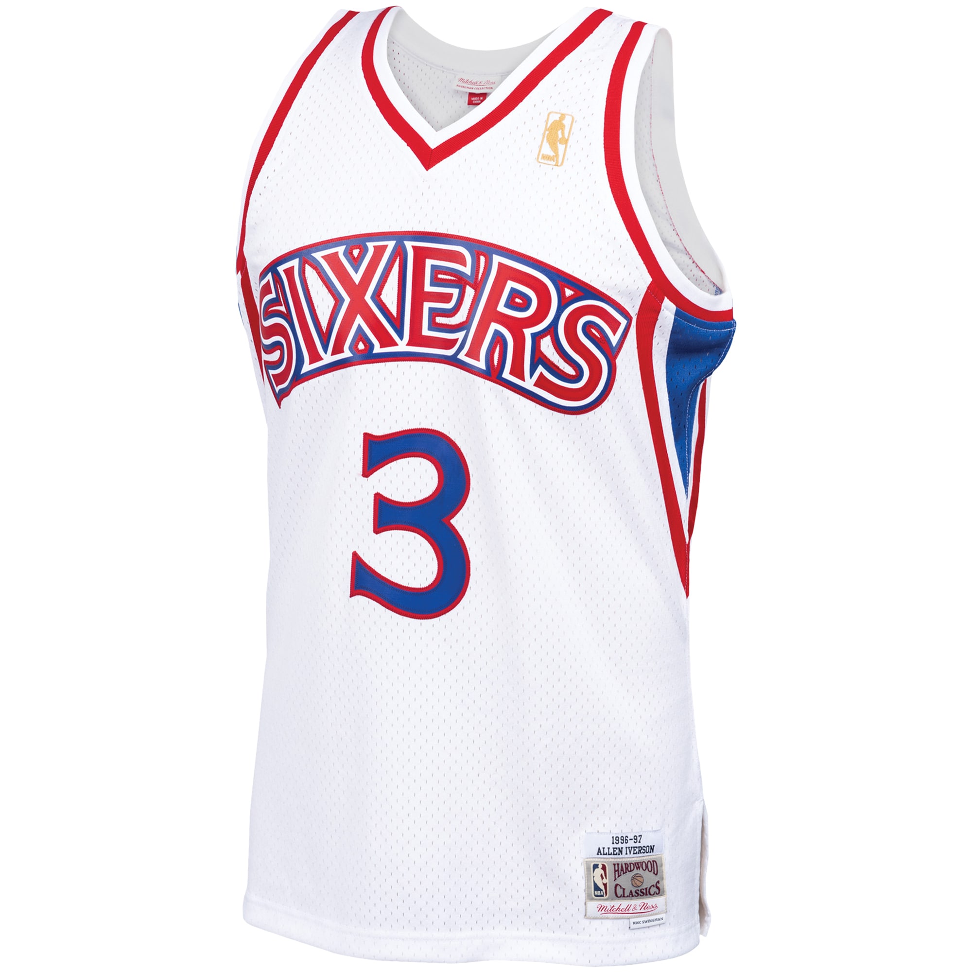 Alternative view of Men's Mitchell & Ness Allen Iverson White Philadelphia 76ers 1996-97 Hardwood Classics Swingman Basketball Jersey - JS453 