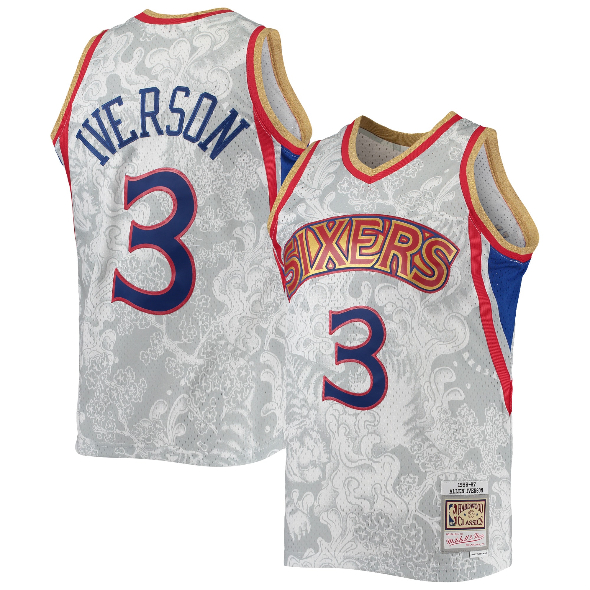 Men's Mitchell & Ness Allen Iverson White Philadelphia 76ers Hardwood Classics 1996/97 Lunar New Year Swingman Basketball Jersey - JS560 
